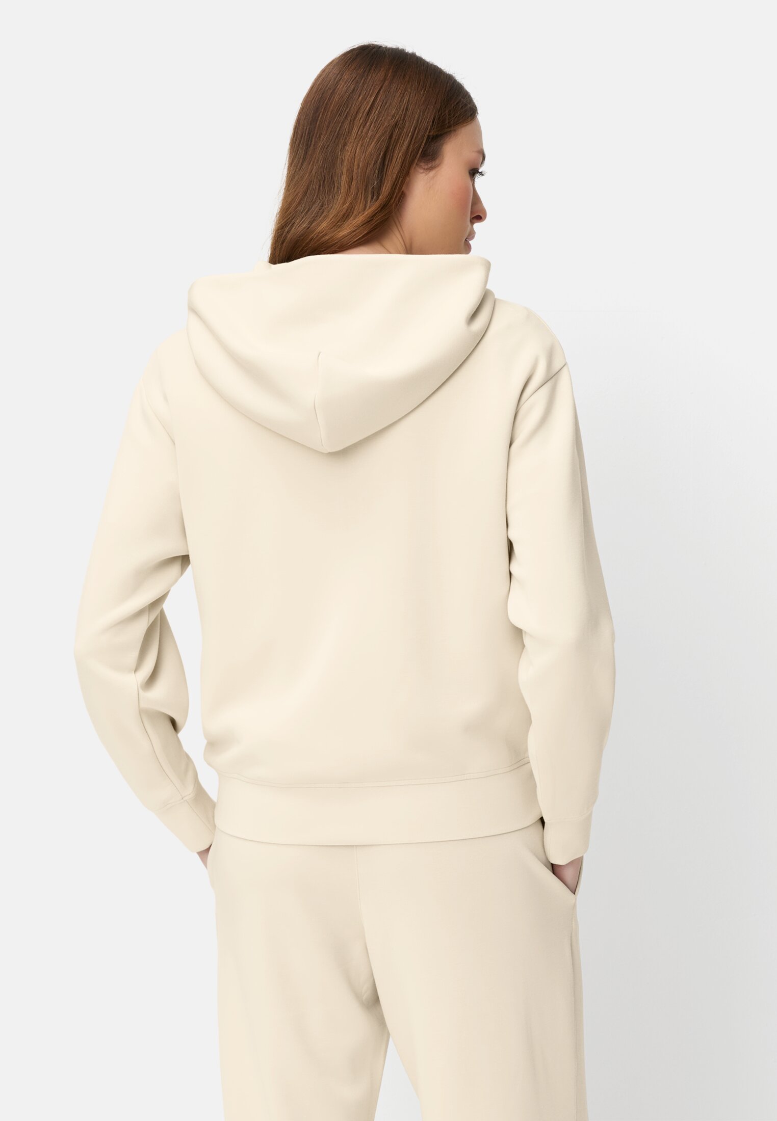 Women Sweat jacket with hood Pearl White worn back