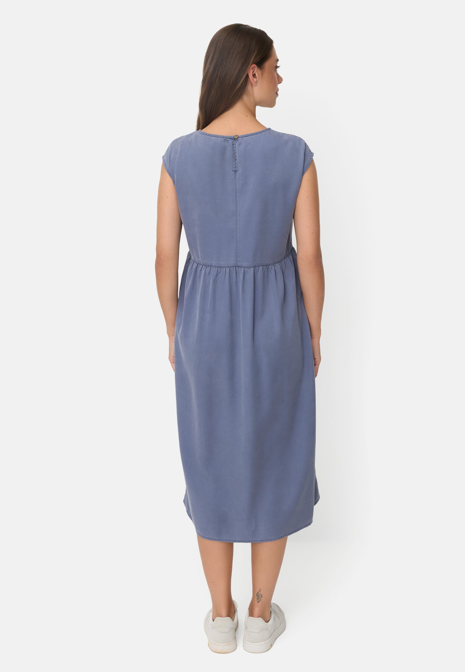 Women Summer dress with a breast pocket Ocean Blue worn back