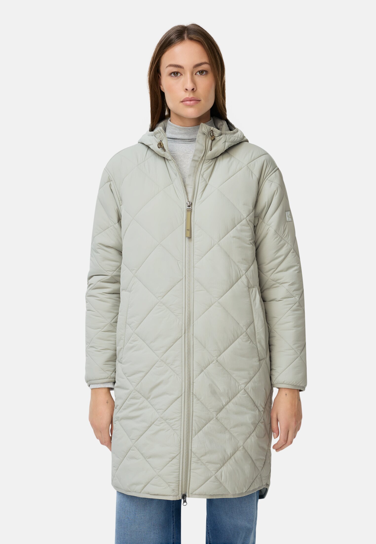 Women Water-repellent parka with two-way zip Sage worn front