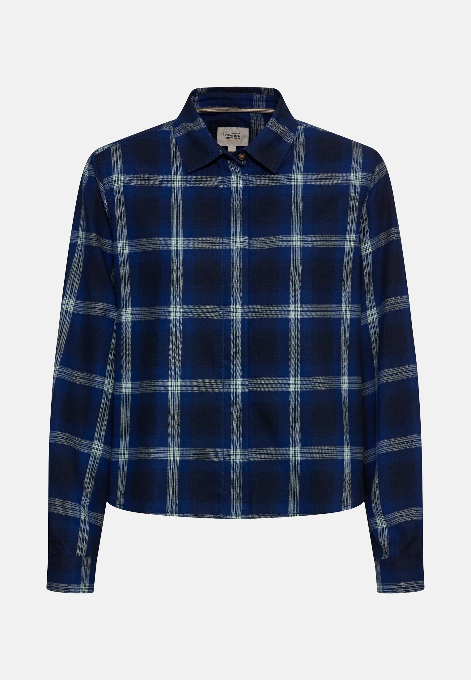 Women Chequered blouse made from cotton blend Indigo Blue frontal front