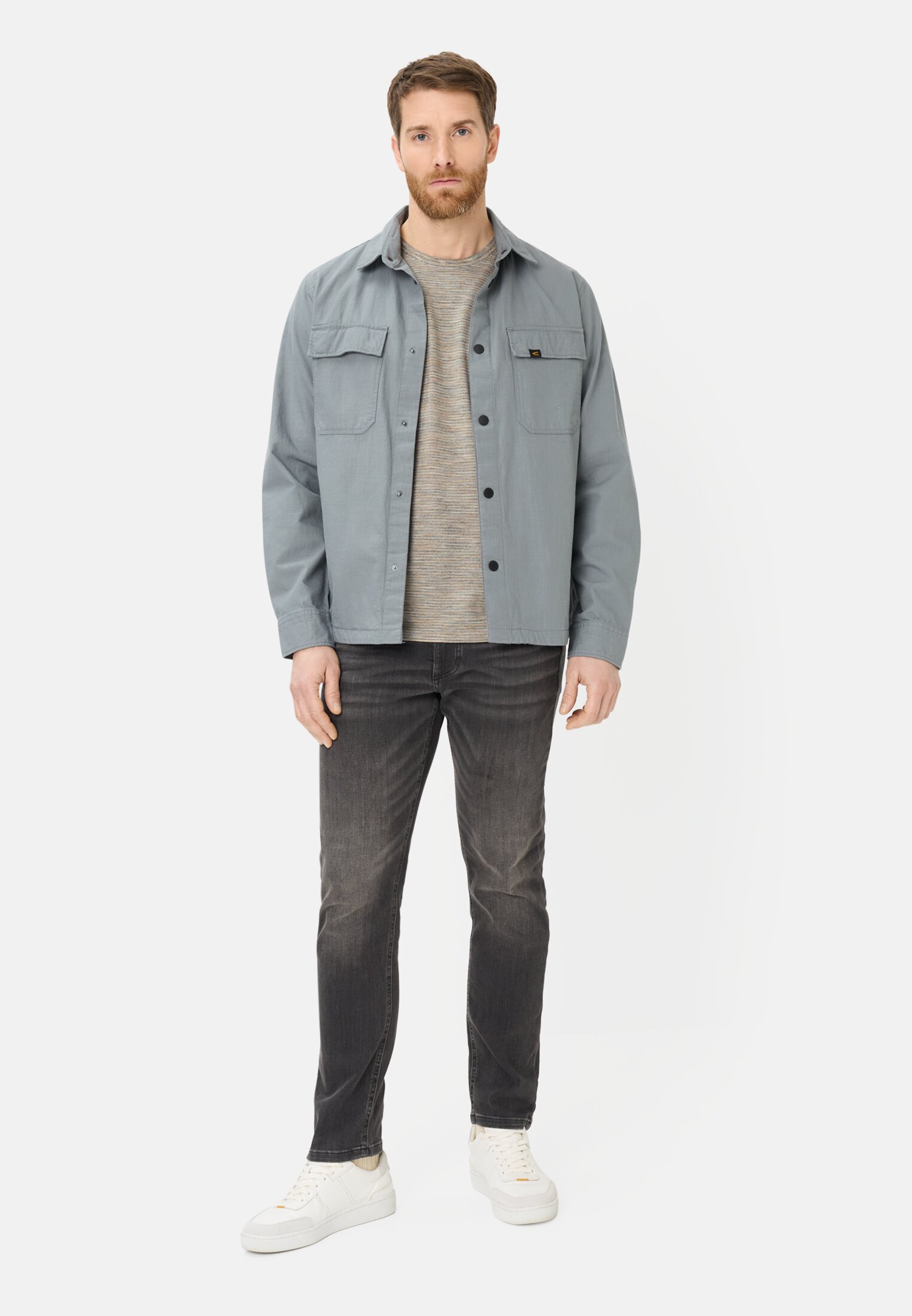 Men T-shirt with crew neck Water Blue worn front full body