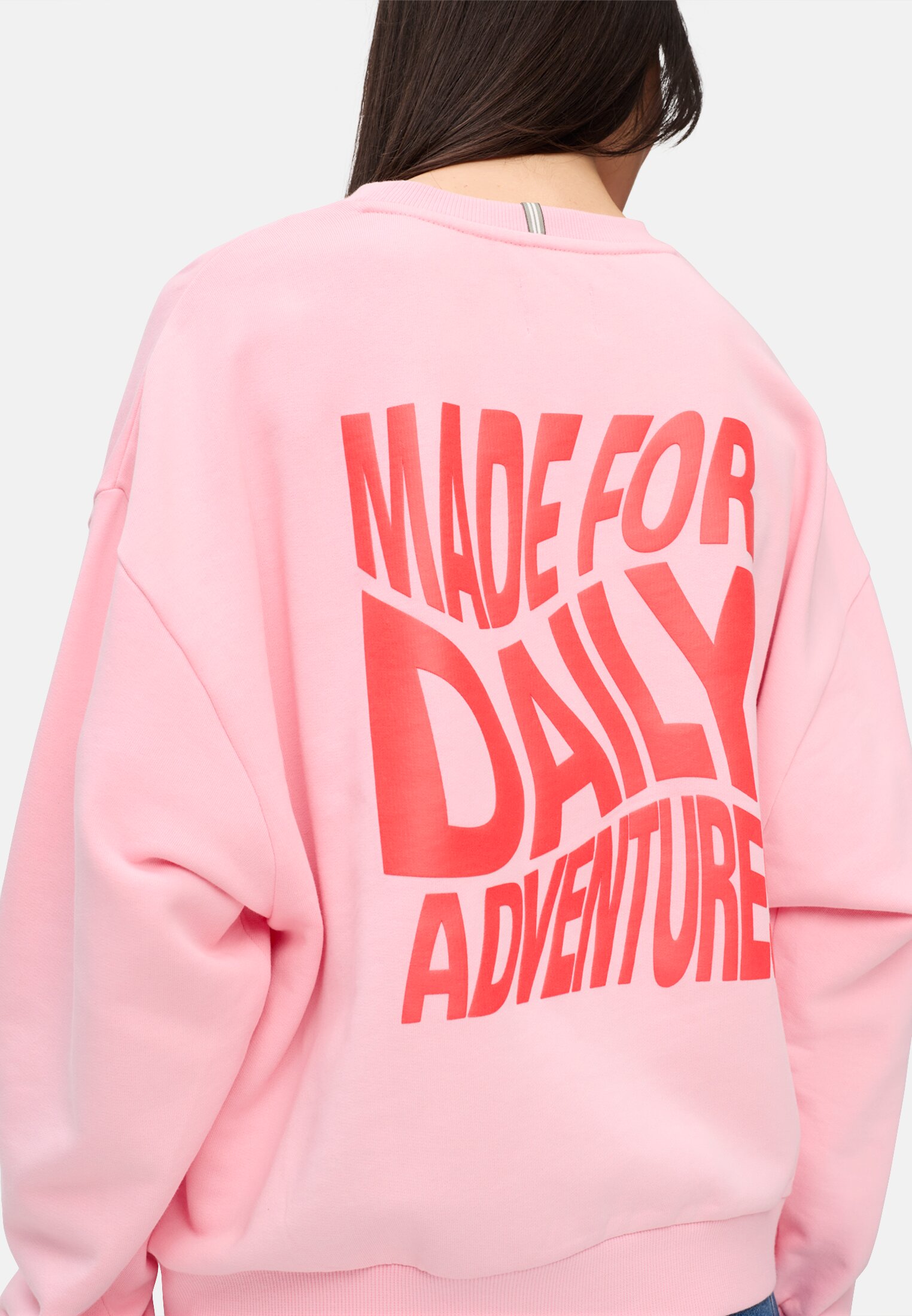 Vrouwen Sweatshirt met print op de achterkant Roze gedragen detail dichtbij