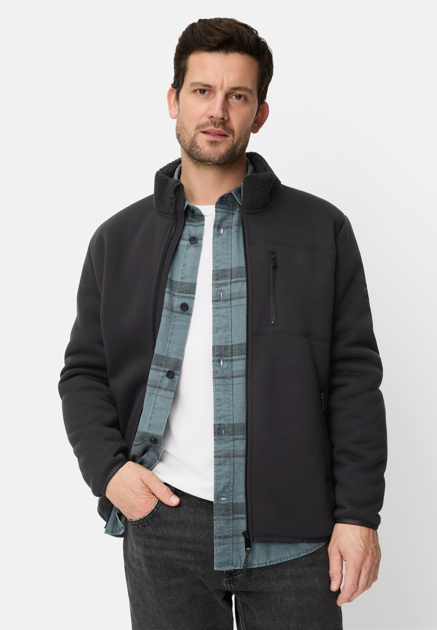 Men Fleece jacket with reflective details Navy blue worn front