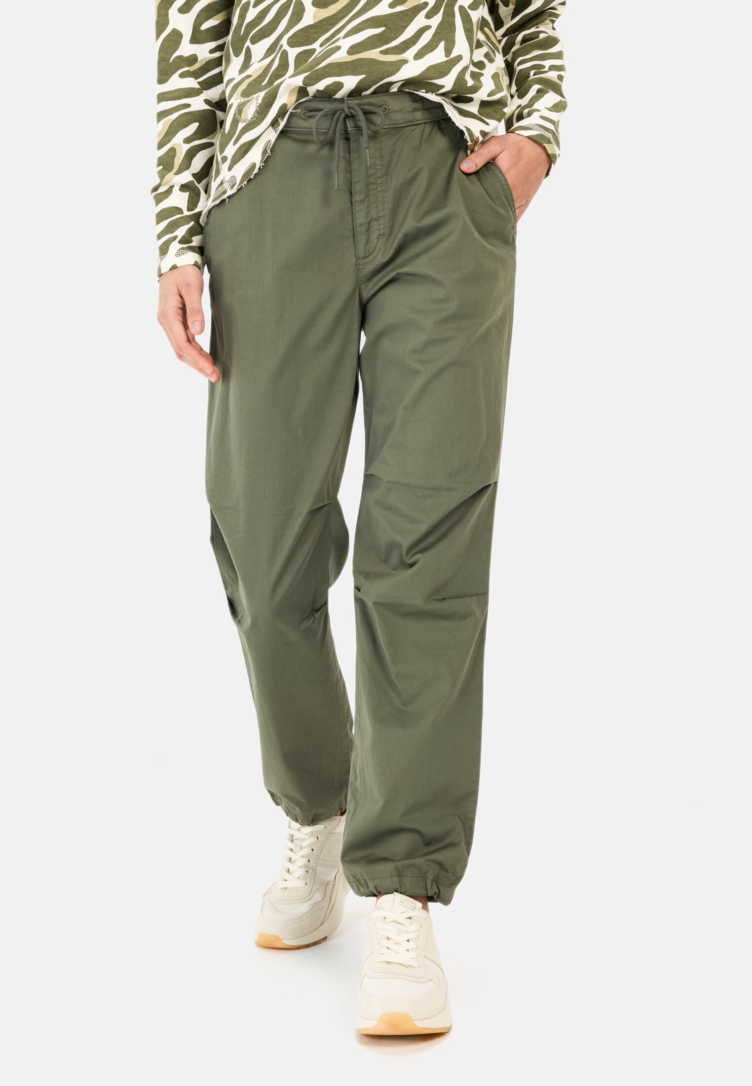 Women Casual pants made from a cotton blend Dark Green worn front