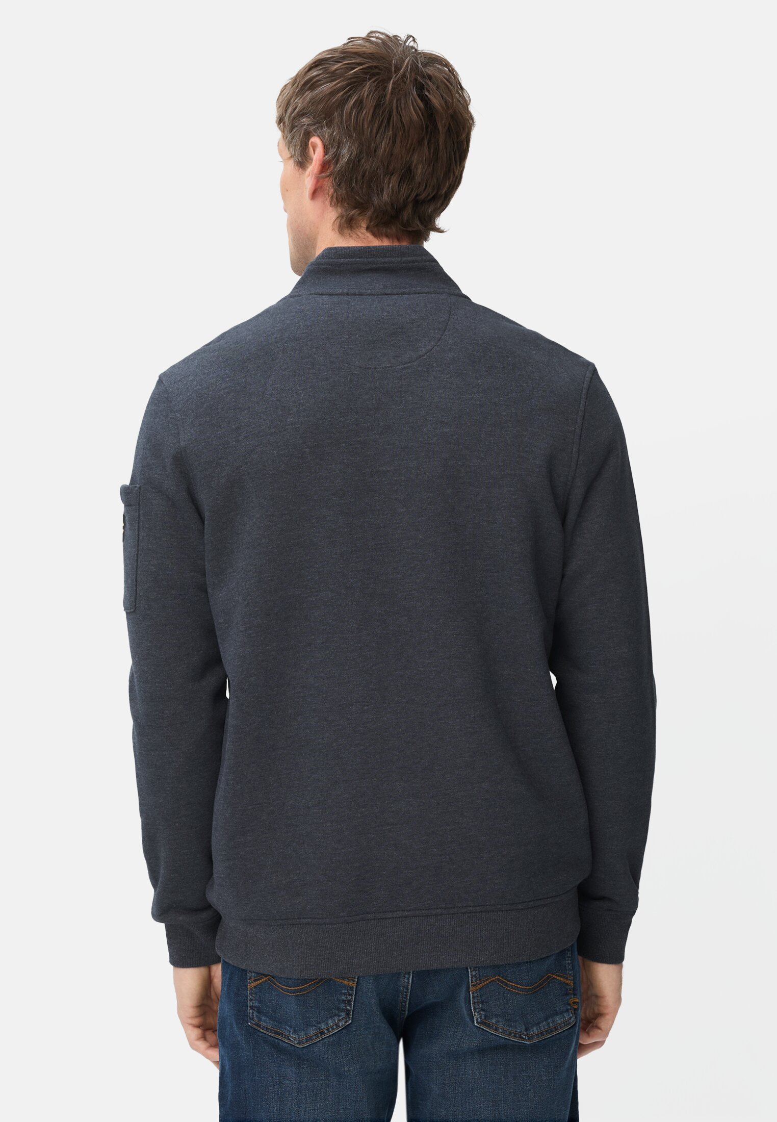 Men Sweatshirt with Troyer collar Navy blue worn back