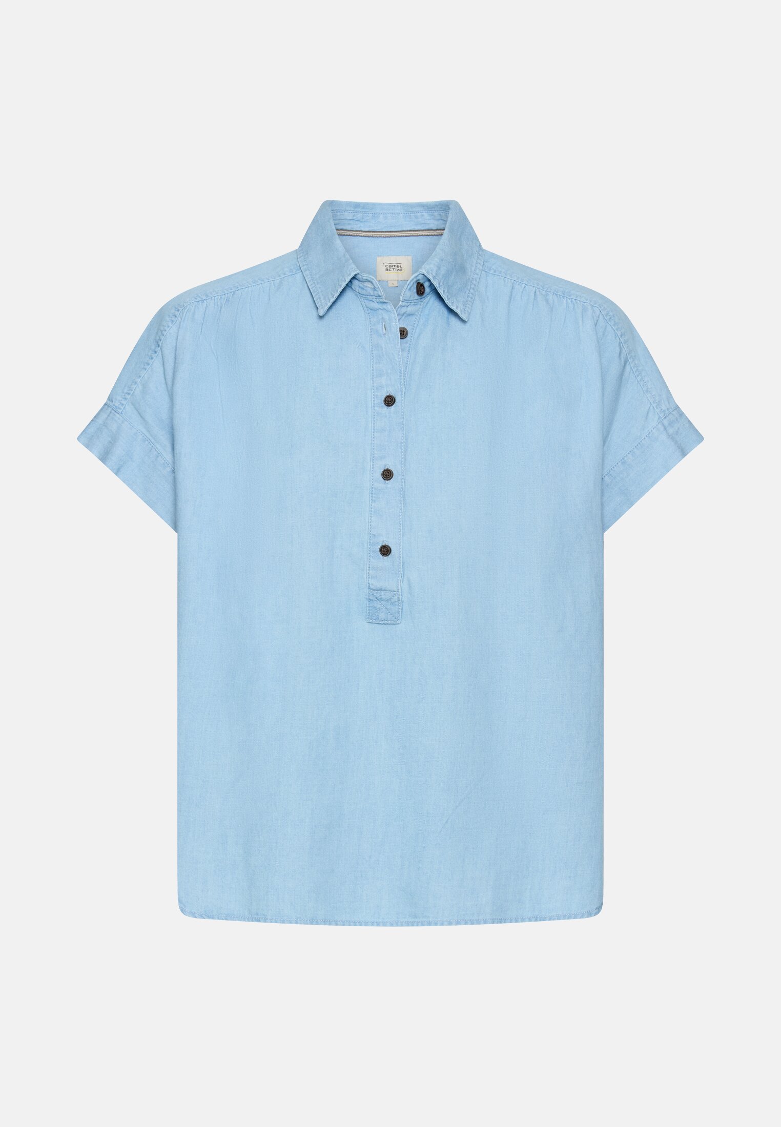 Women Short-sleeved blouse with a button placket Light blue frontal front