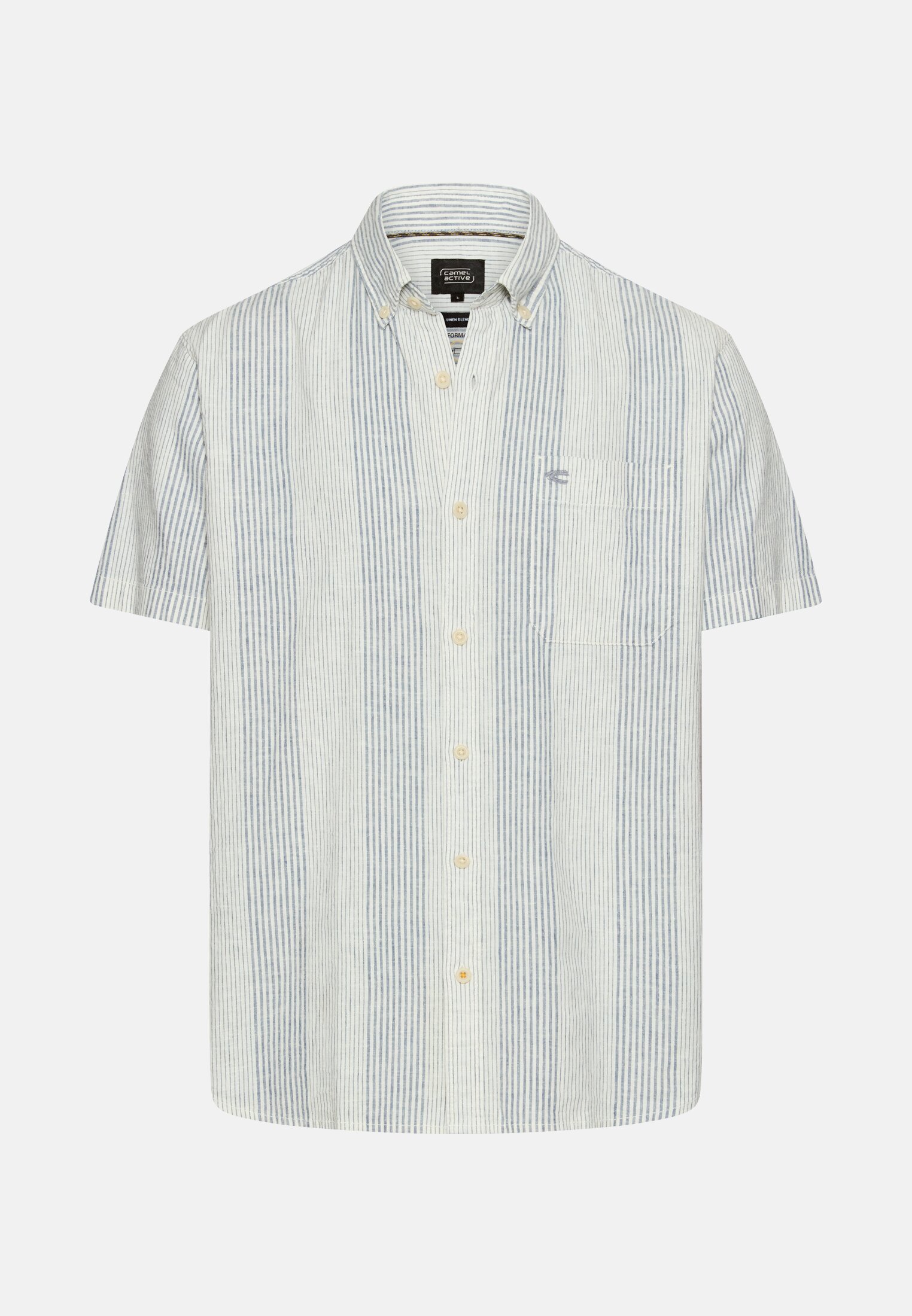 Herren Kurzarmhemd aus Leinenmix Indigoblau frontal vorn