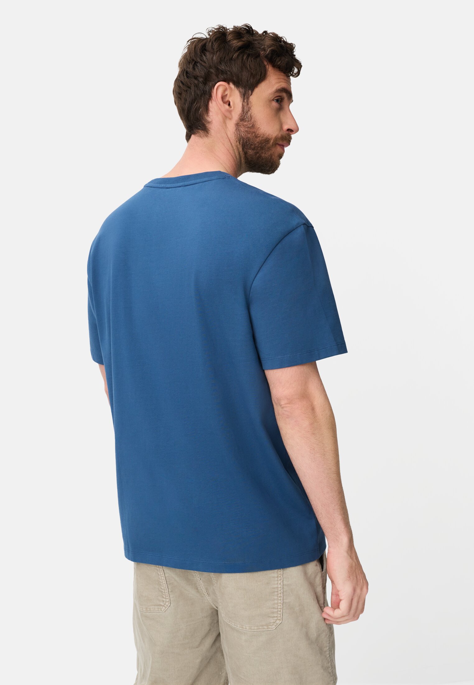 Heren T-shirt van puur katoen Indigoblauw gedragen achter