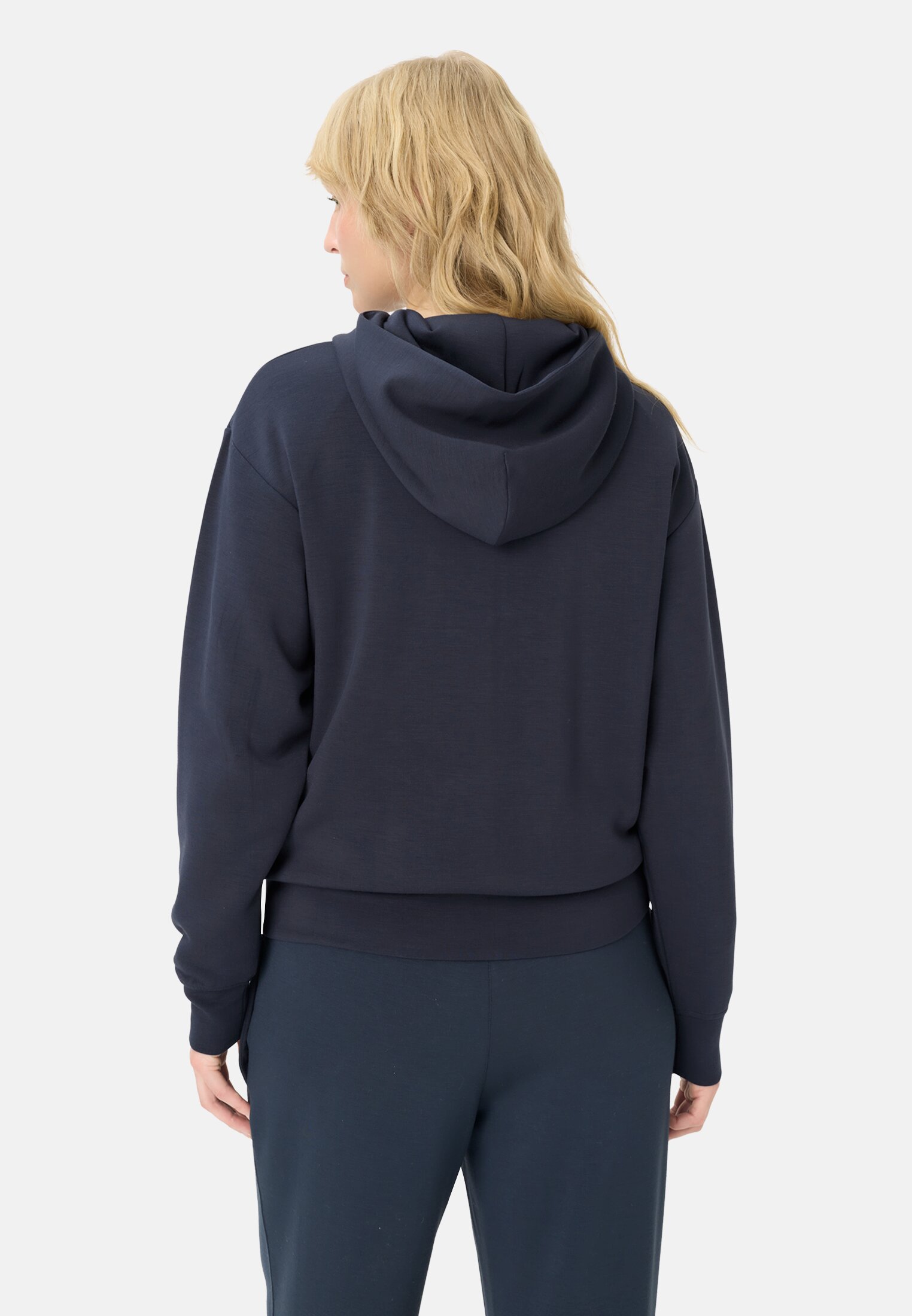Vrouwen Sweatvest met capuchon Donkerblauw gedragen achter
