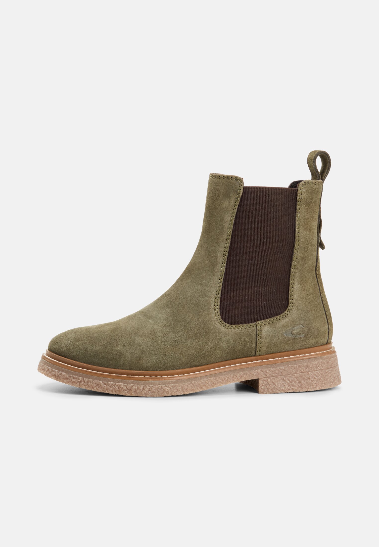 Damen Chelsea Boot aus Veloursleder Dunkelgrün frontal vorn