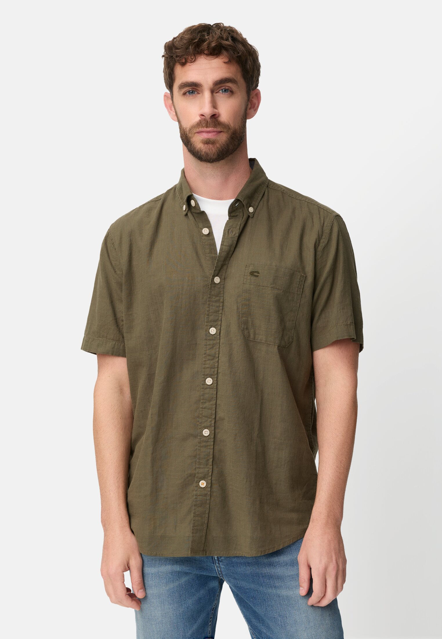 Men Short-sleeve shirt with contrast details Olive Green worn front