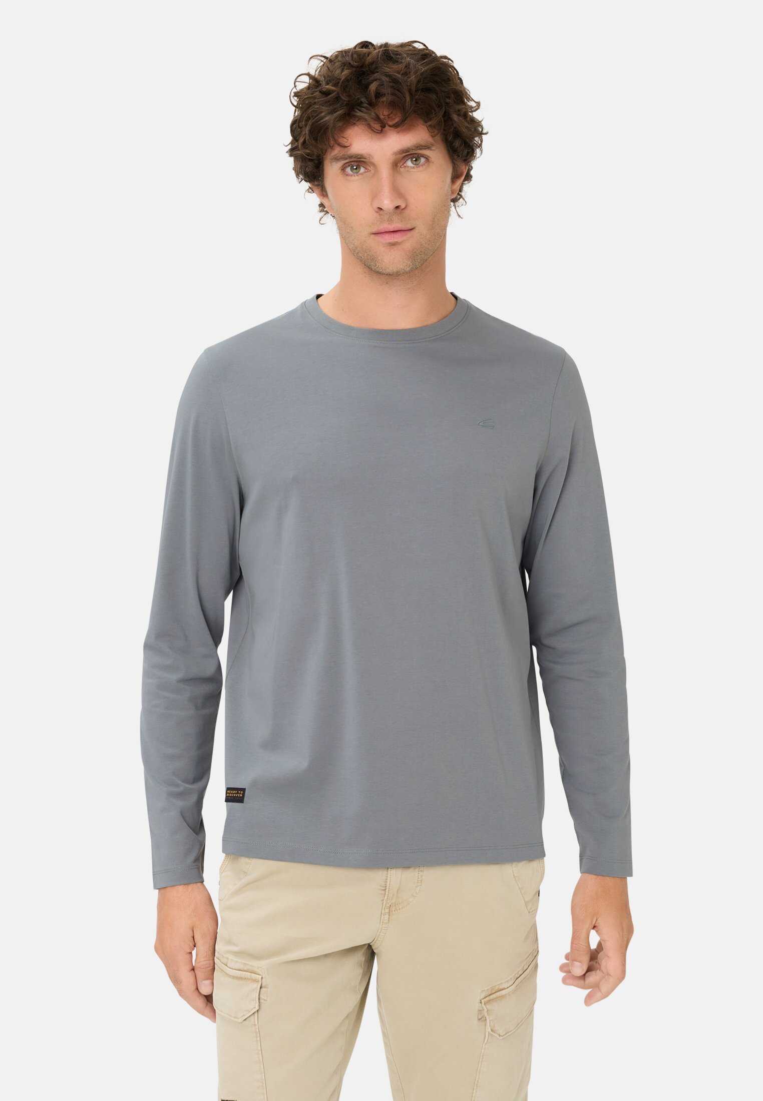 Men fleXXXactive® Long Sleeve Shirt with Crew Neck Storm Blue worn front