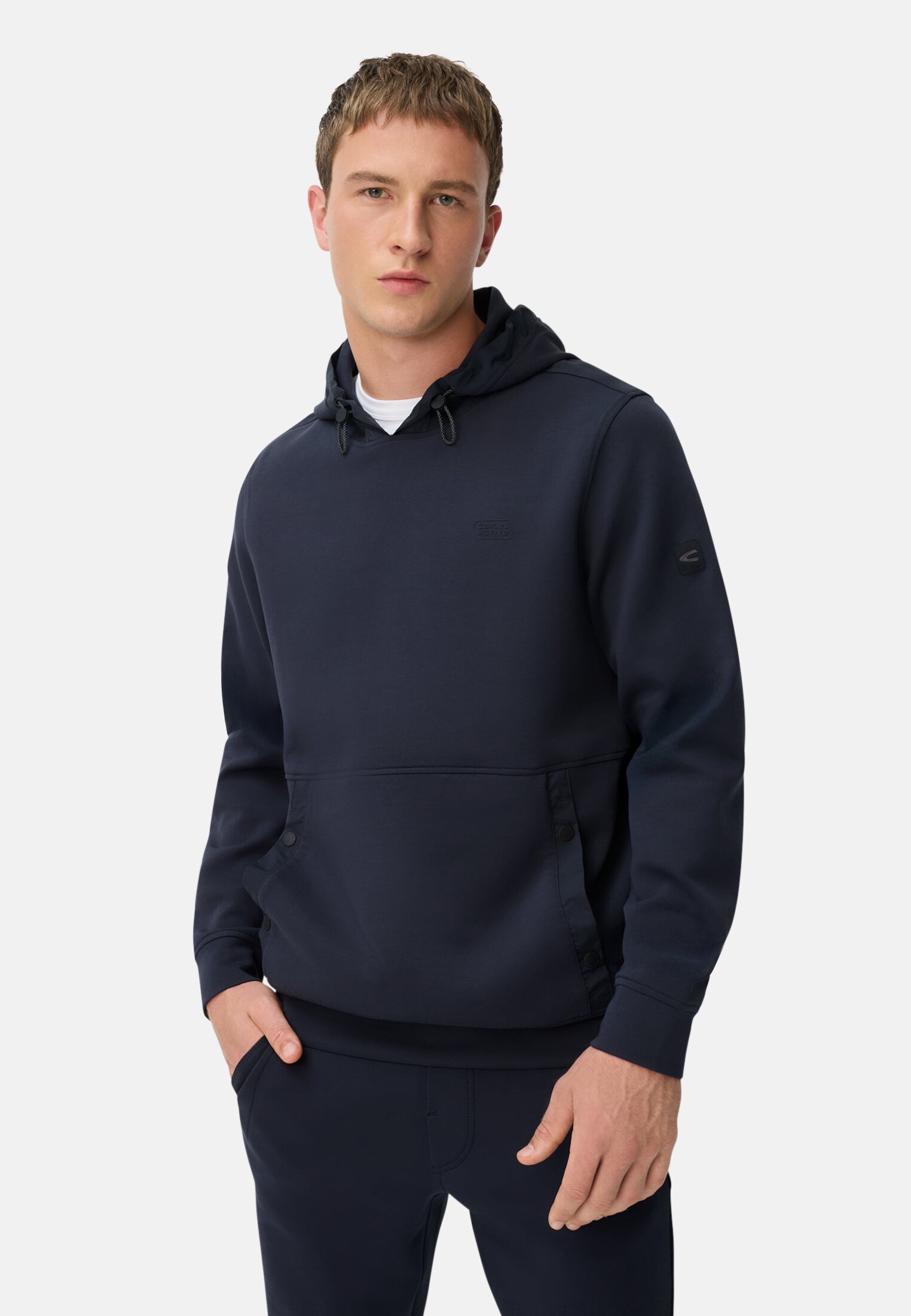 Herren fleXXXactive® Hoodie mit verstellbarer Kapuze Navyblau getragen vorn