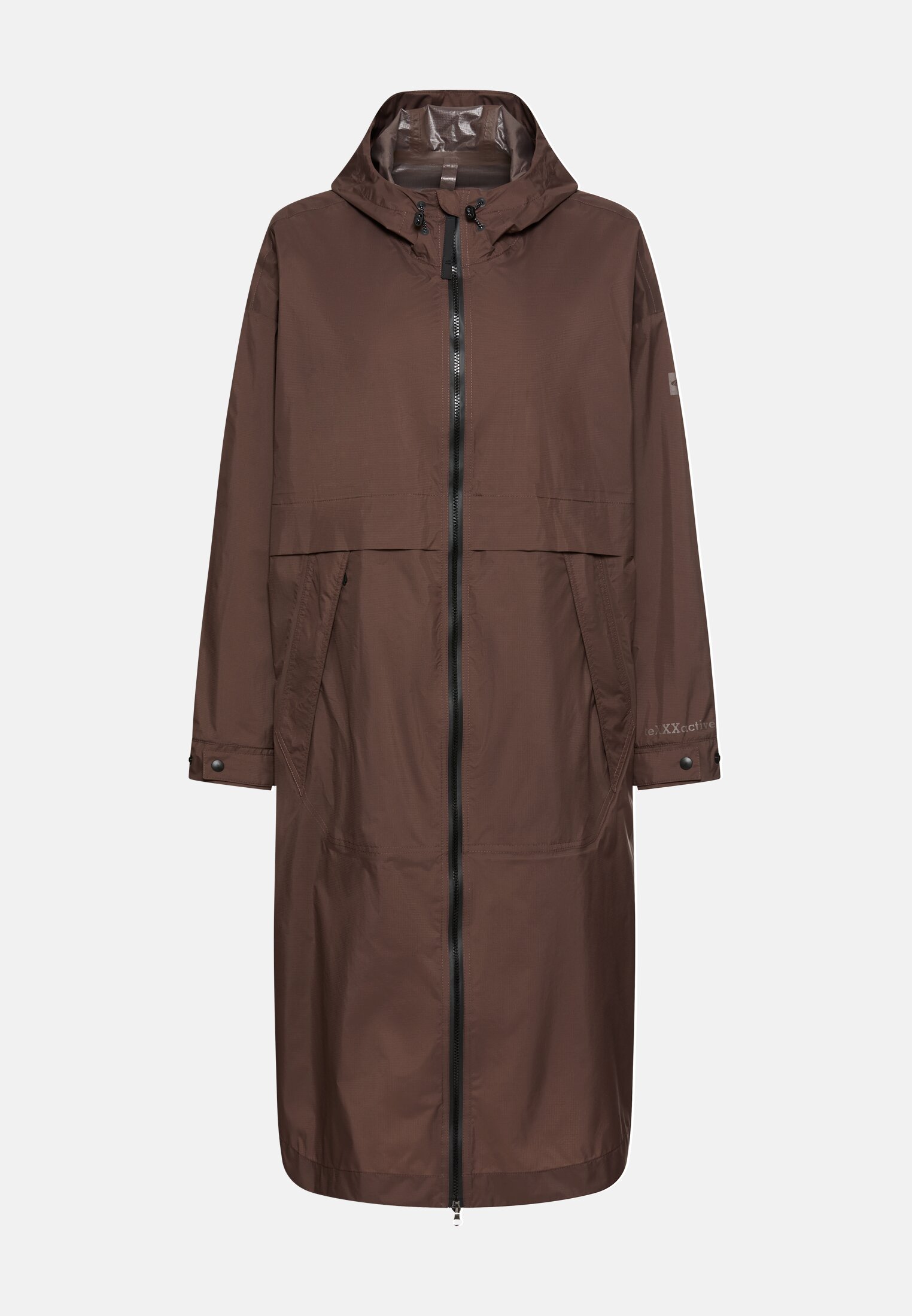 Damen teXXXactive® Regenmantel mit verstellbarer Kapuze Braun frontal vorn