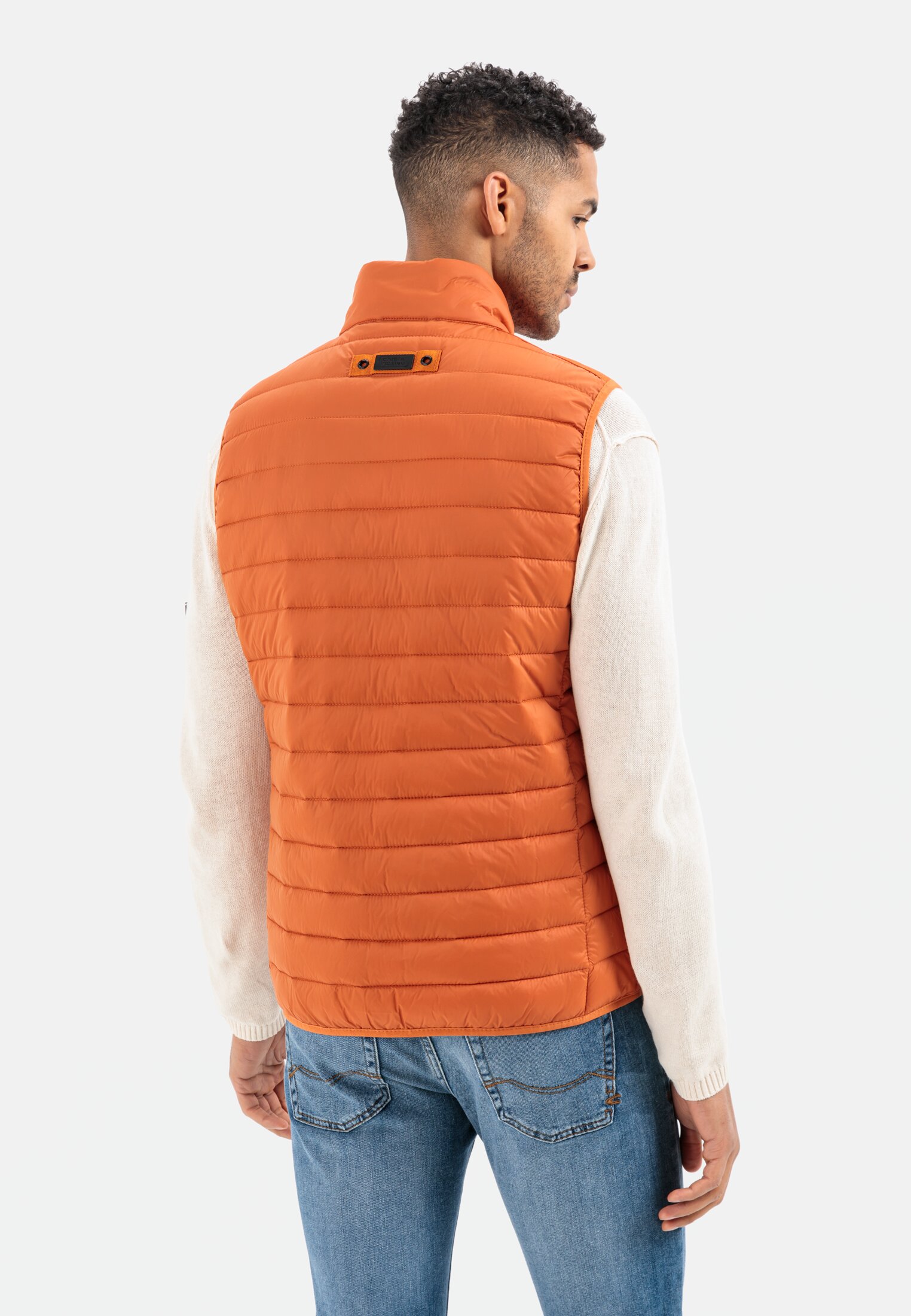 Men Quilted vest made from recycled polyester Orange worn back