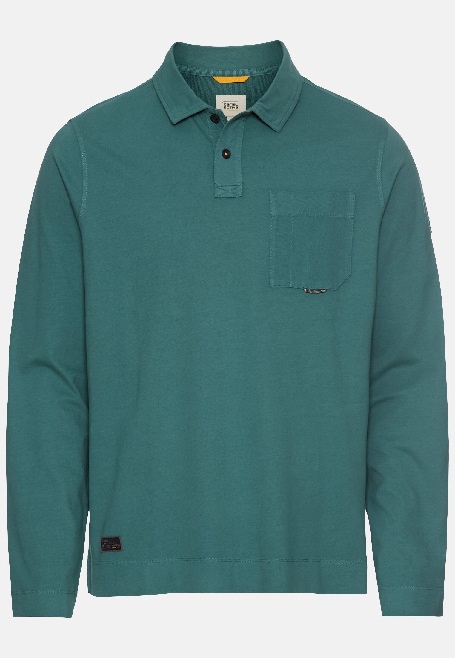 Herren Langarm Poloshirt aus reiner Baumwolle Dunkelgrün frontal vorn