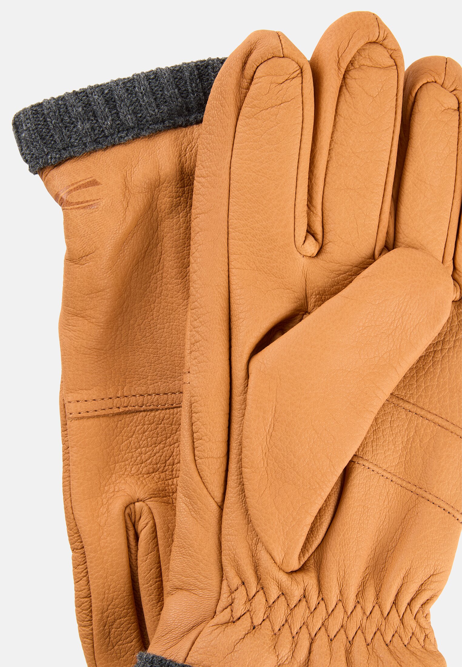 Herren Lederhandschuhe mit elastischen Bündchen und wärmendem Futter Braun vorne nah