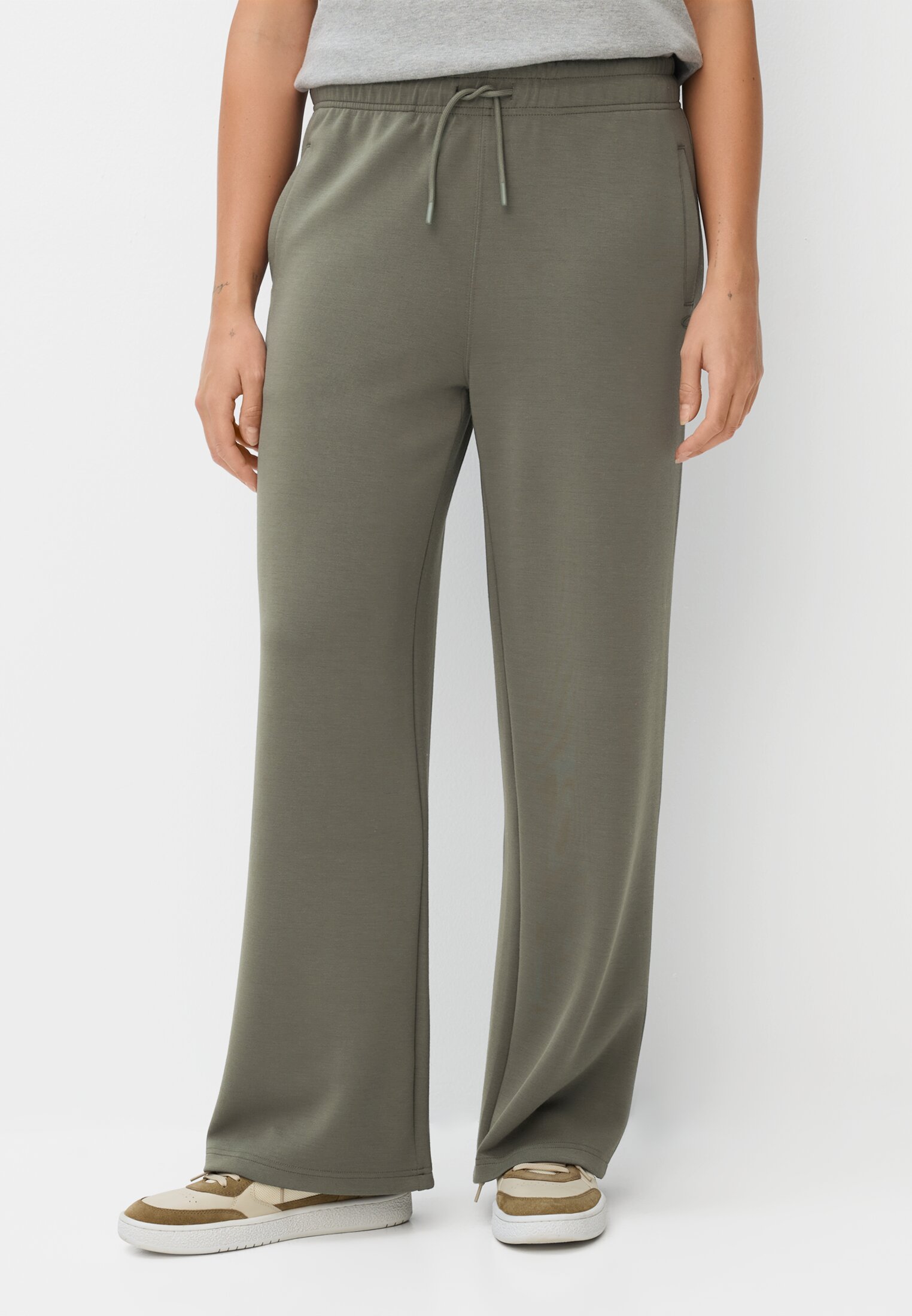 Women Casual trousers with adjustable waistband Dark Green worn front