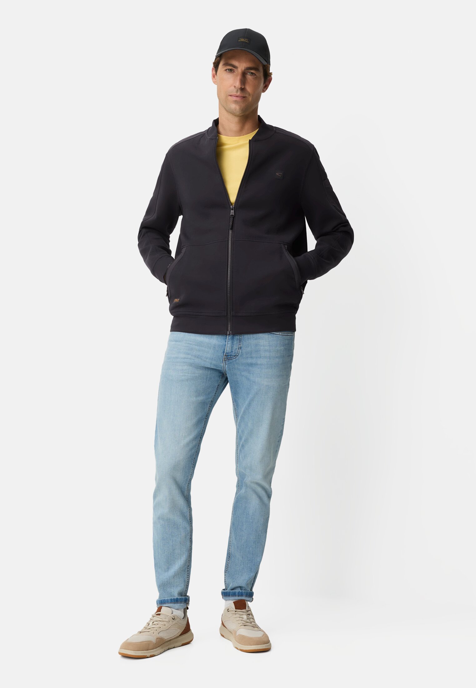 Heren fleXXXactive® Sweatjack met rits Donkerblauw gedragen voor lichaam compleet 