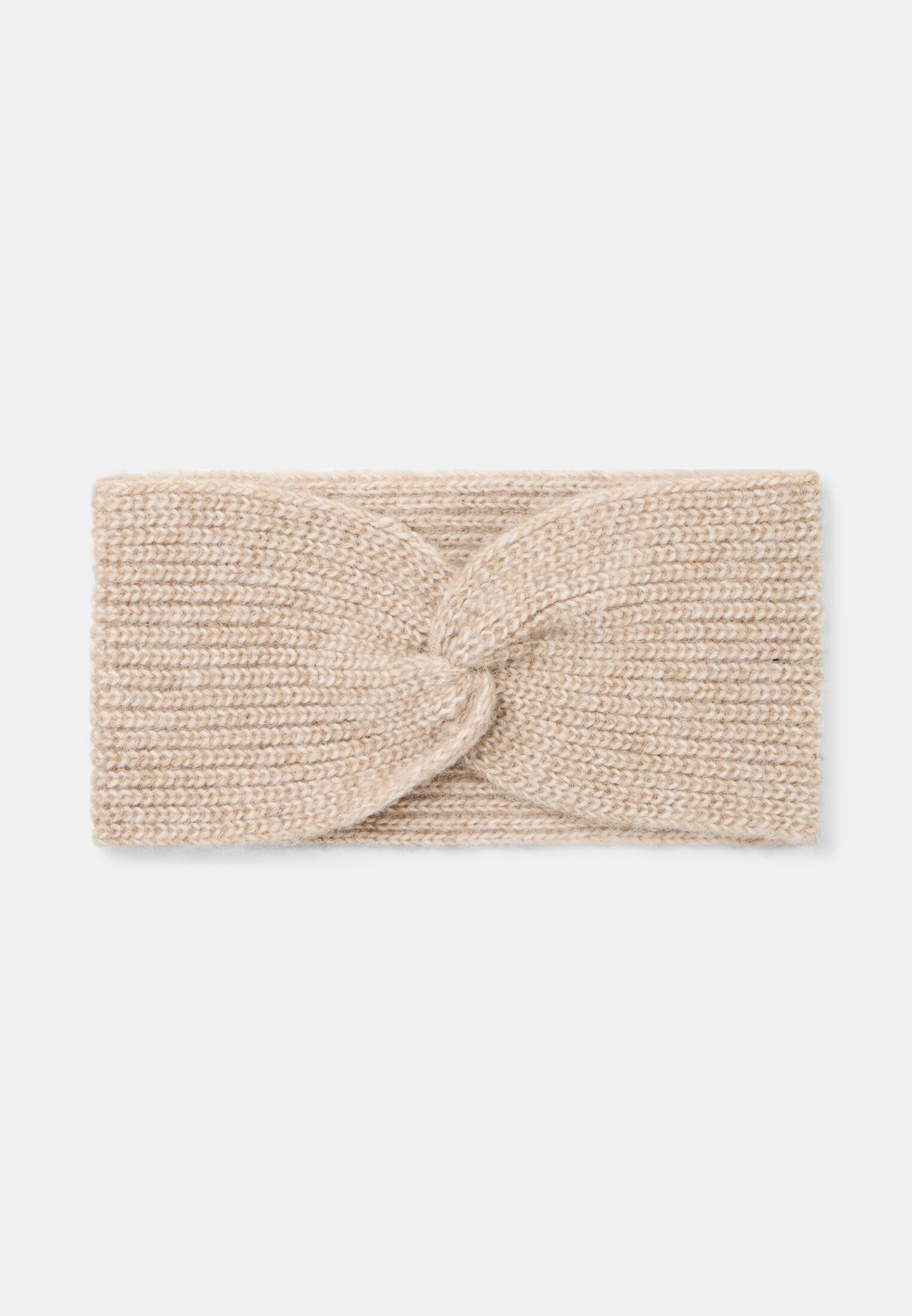 Vrouwen Rekbare hoofdband van wolmix Beige frontaal voor