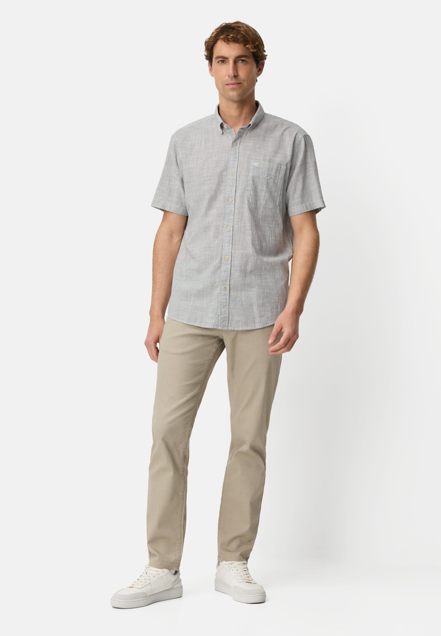 Men Short-sleeve shirt with contrast details Offwhite worn front full body