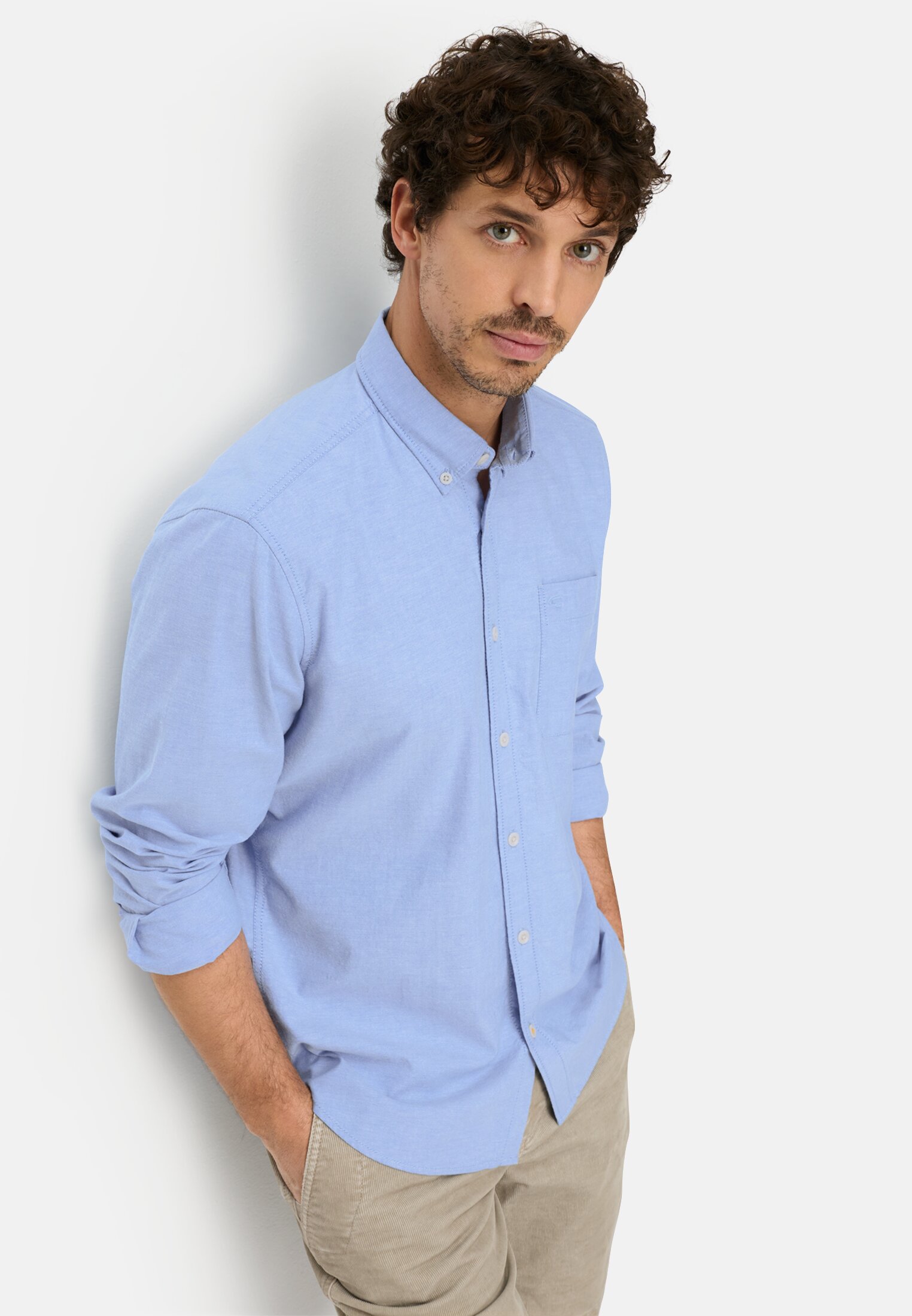 Heren Overhemd met lange mouwen en knopenlijst Blauw gedragen emotional 