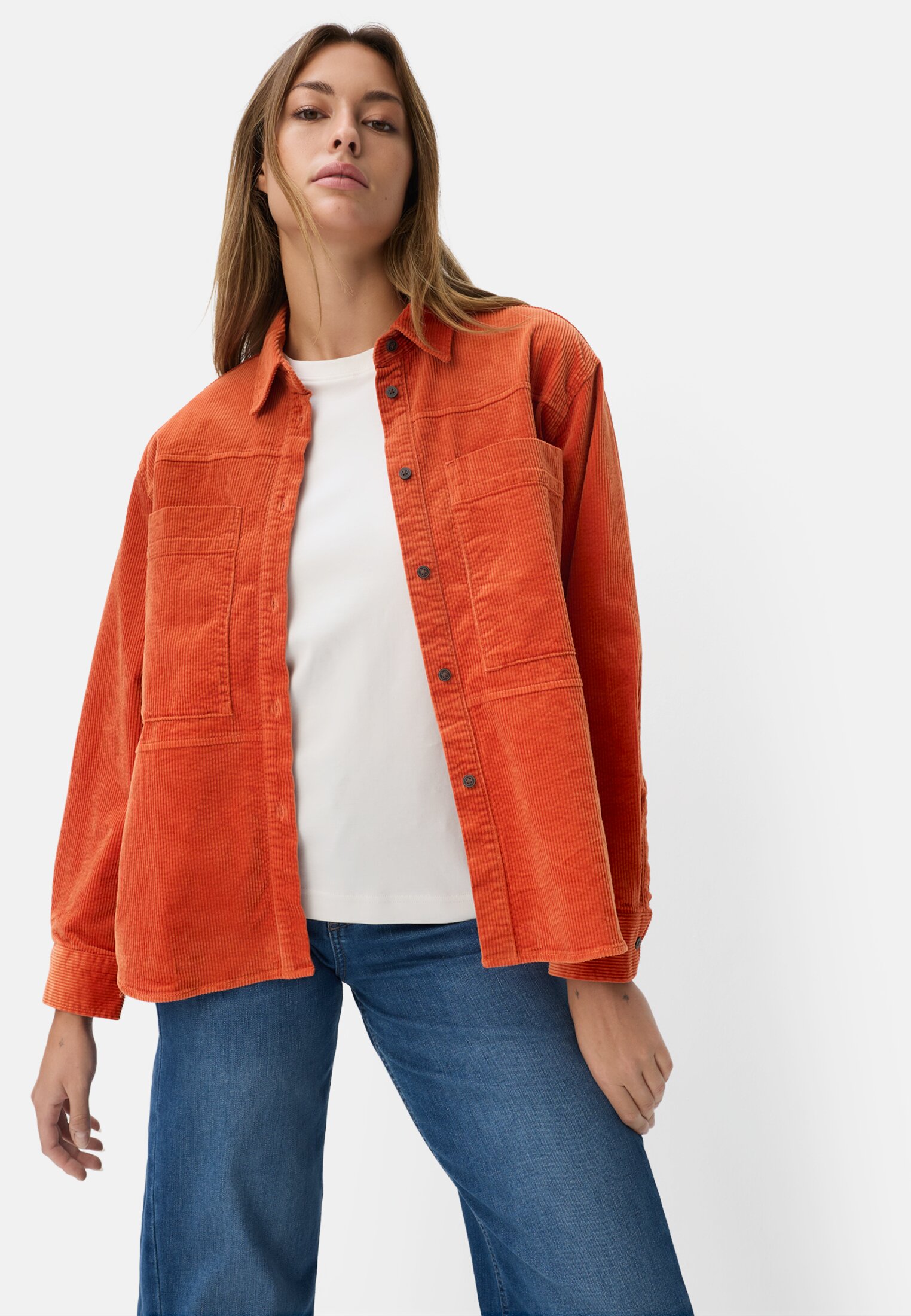 Vrouwen Oversized blouse met overhemdkraag Oranje gedragen emotional