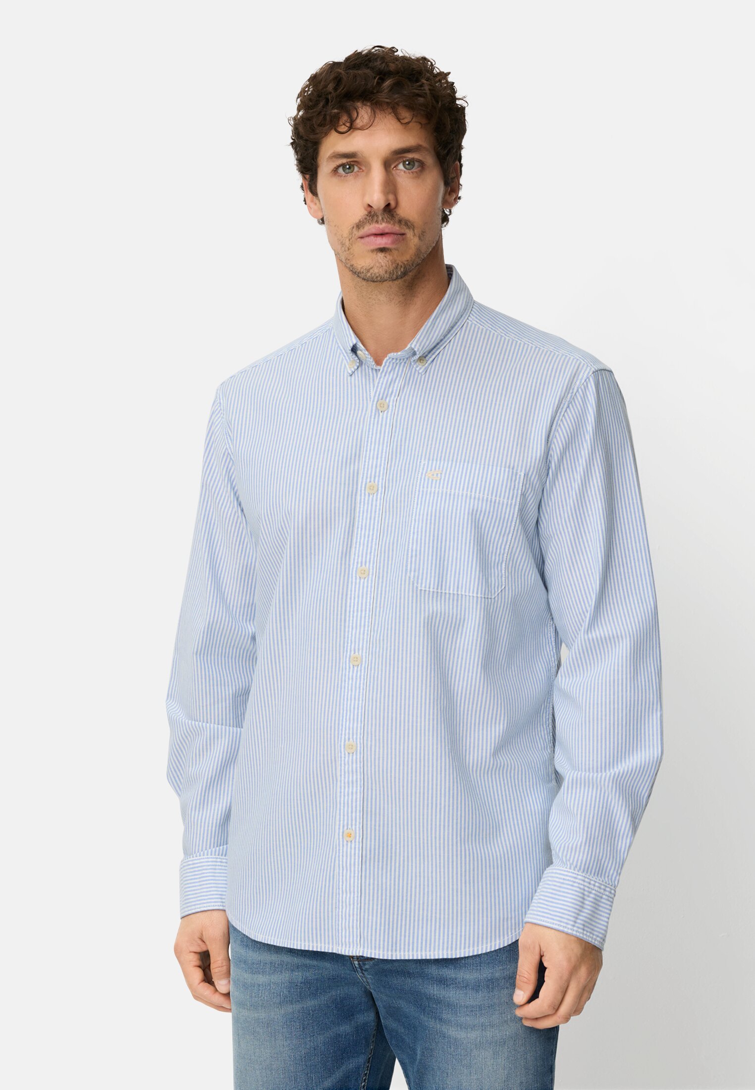 Heren Overhemd met lange mouwen en borstzak Blauw gedragen voor