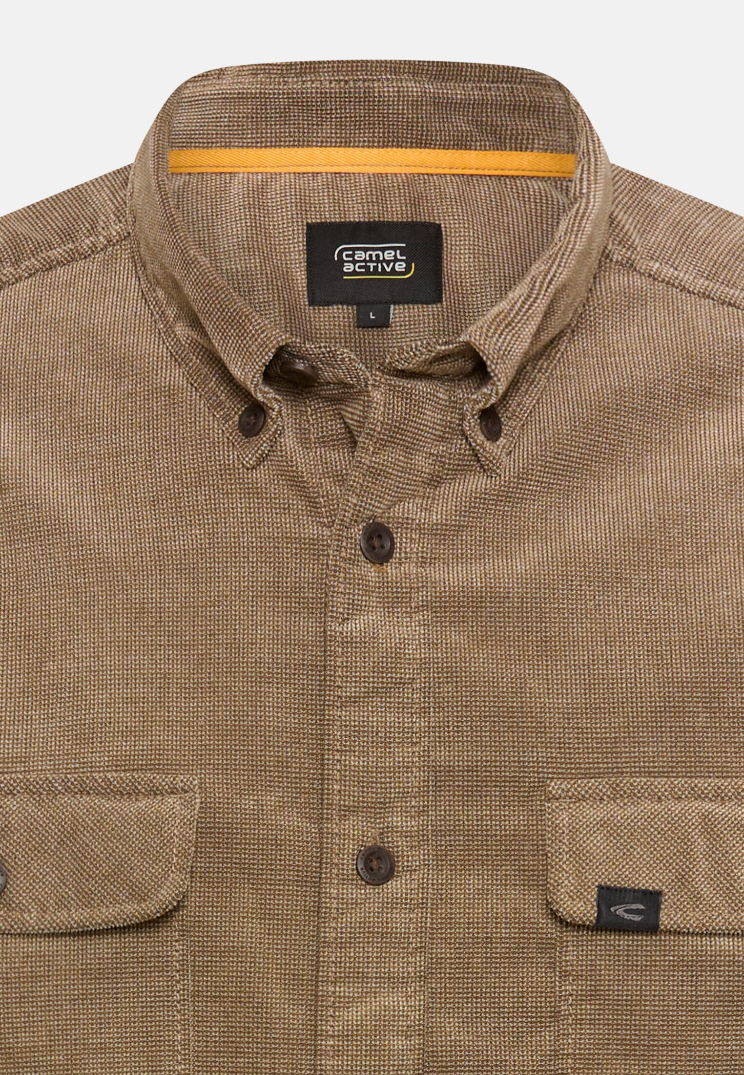 Men Corduroy shirt with 2-way stretch Sepia brown front close