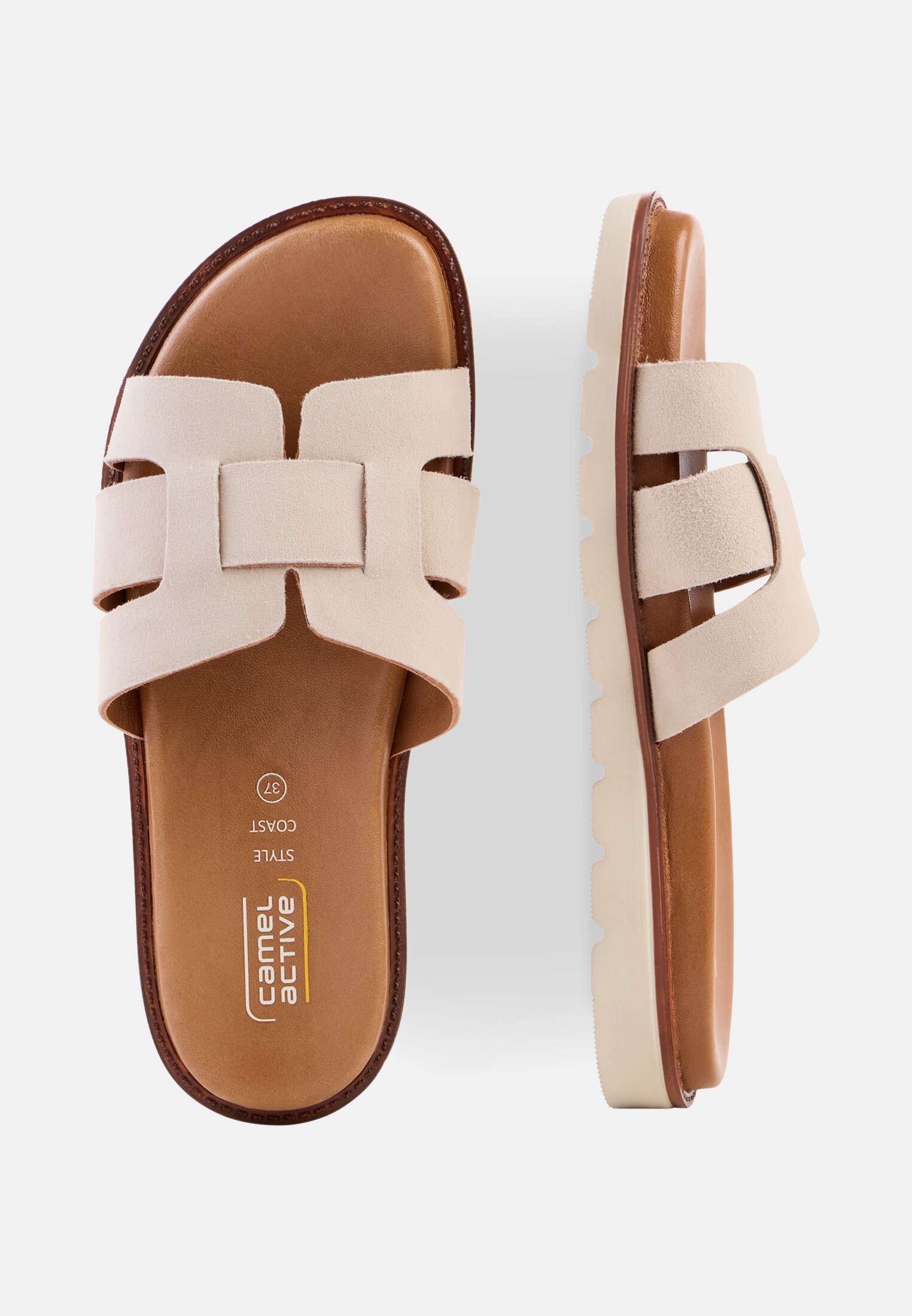 Vrouwen Slipper met een gewatteerd leren voetbed Beige frontaal van boven