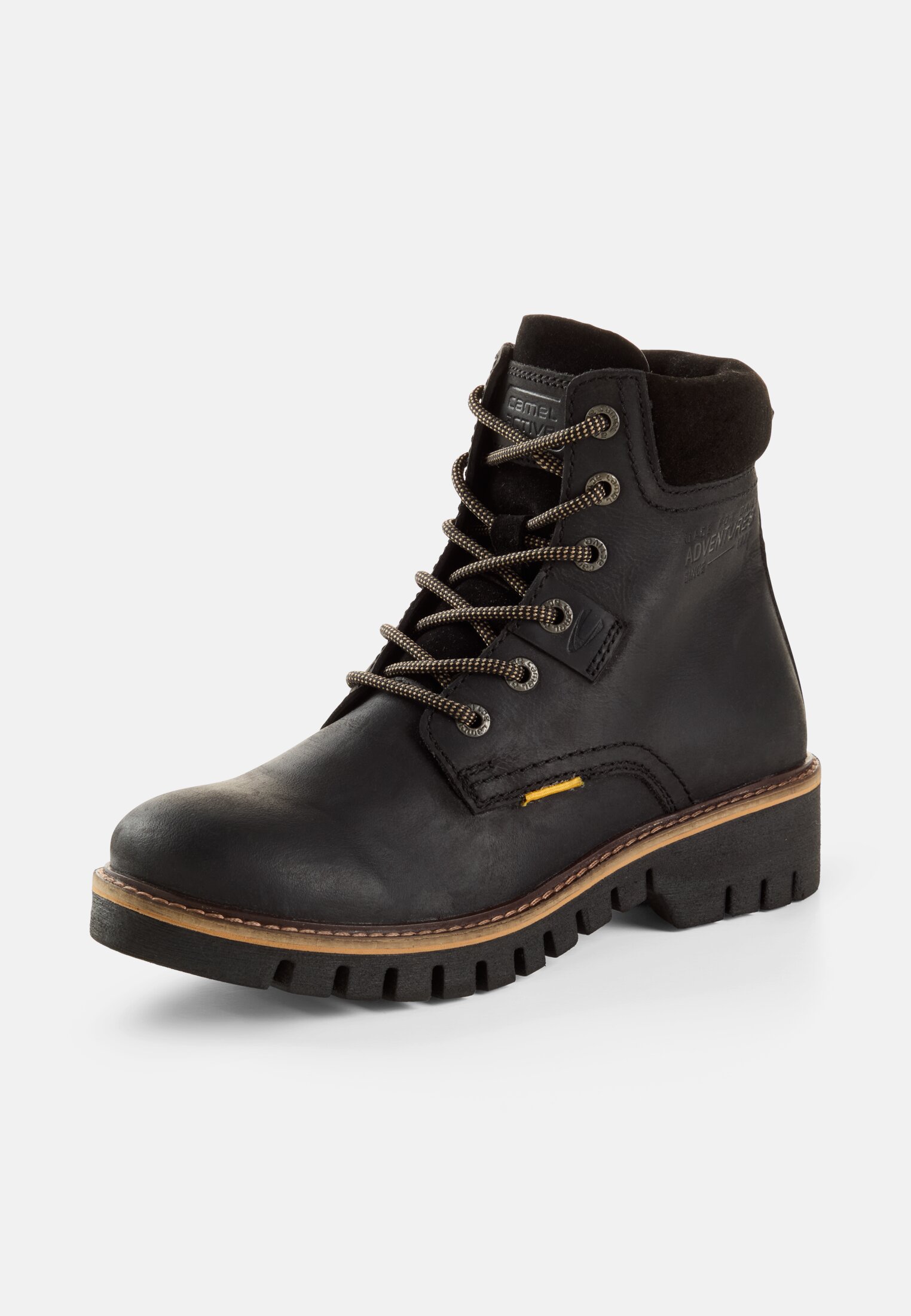 Damen Schnürstiefel mit Profilsohle Schwarz frontal hinten