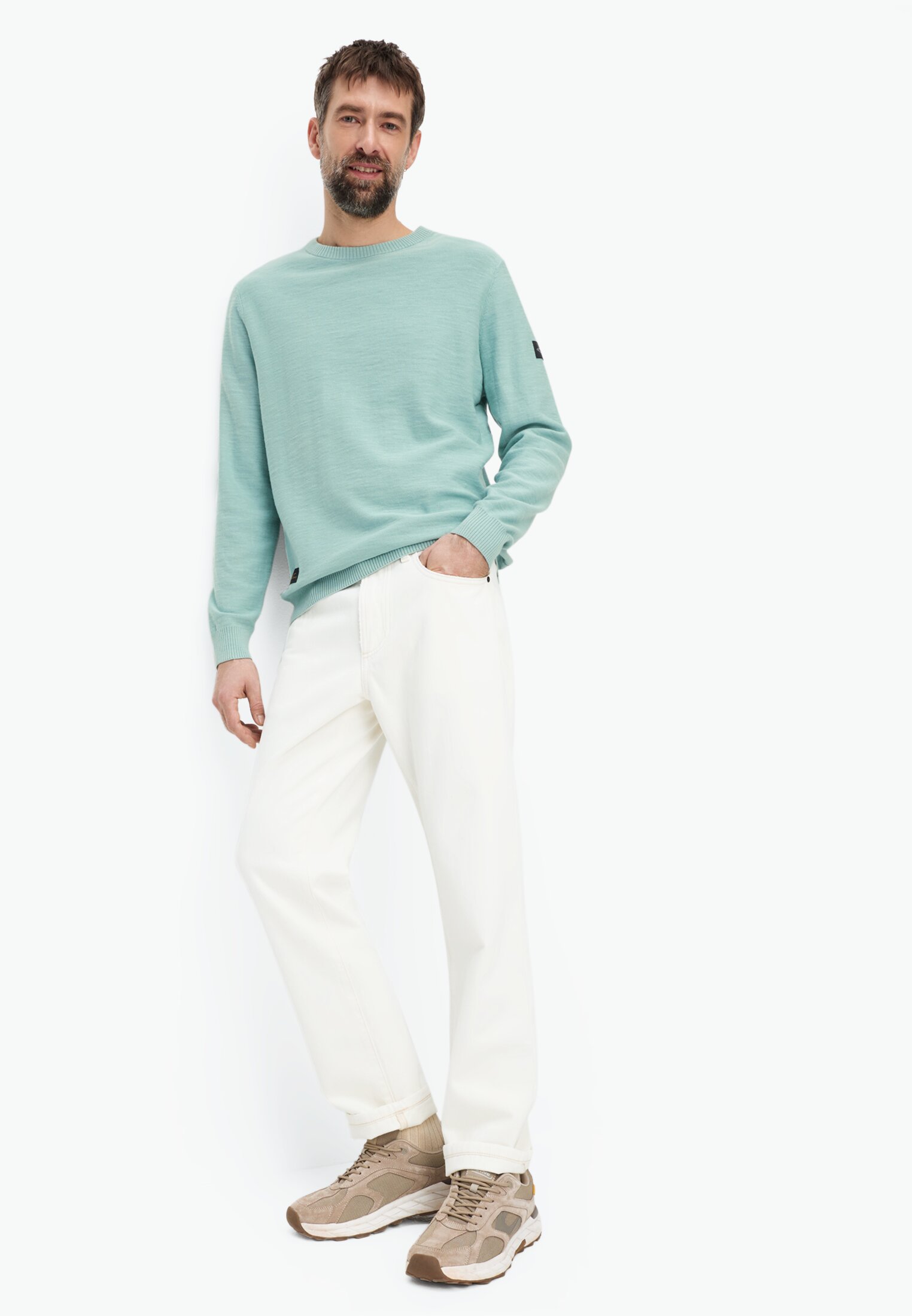 Heren Gebreide trui van puur katoen Oceaan Groen gedragen emotional