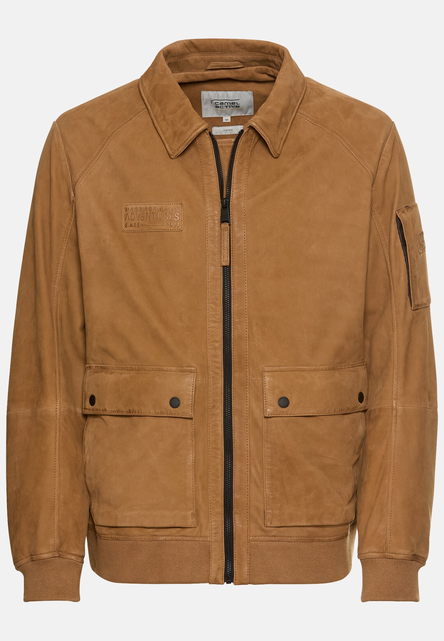 Herren Leder Blouson mit Hemdkragen Braun frontal vorn