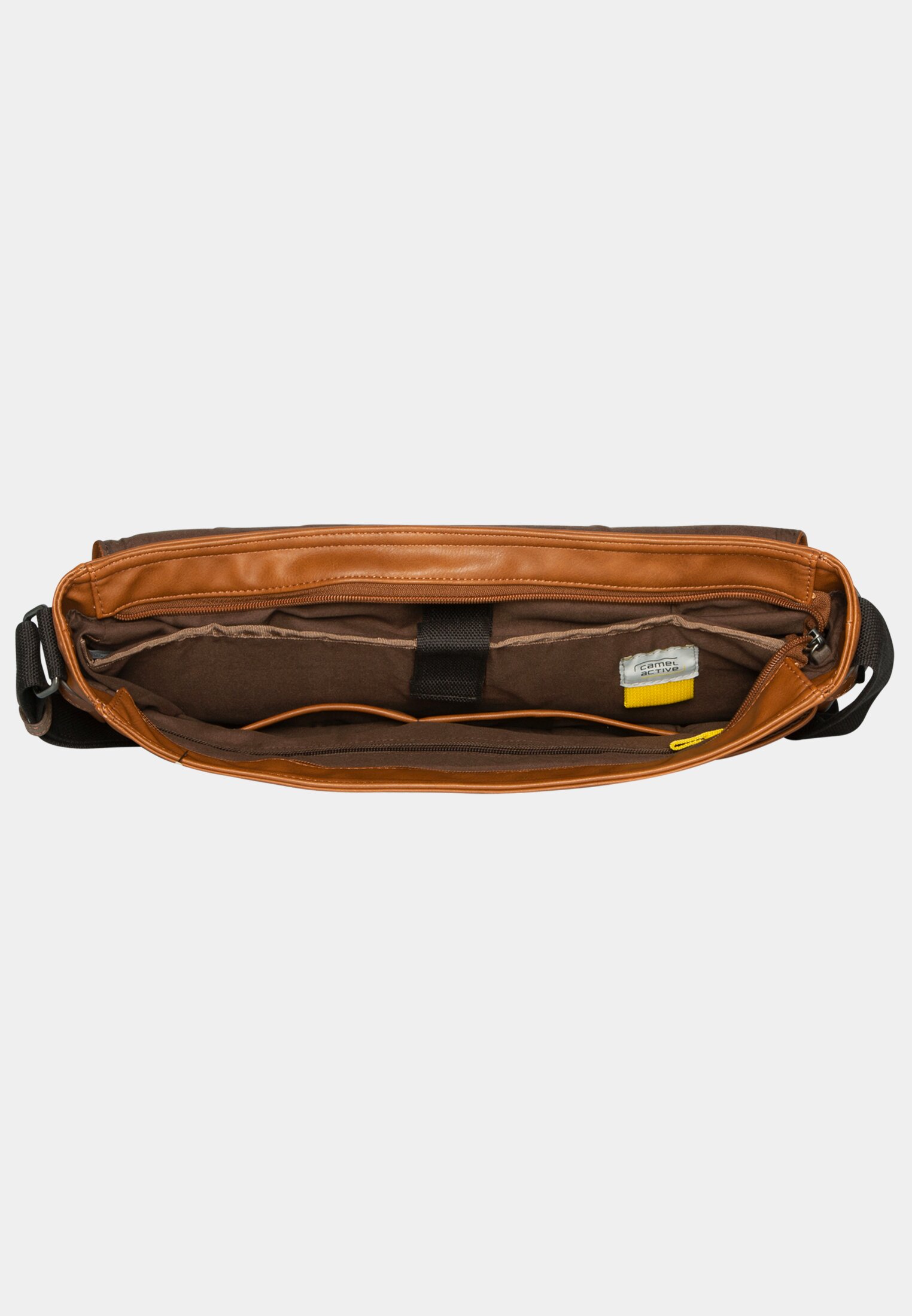 Herren LAOS Messengerbag mit gepolstertem Laptopfach Cognac vorne nah