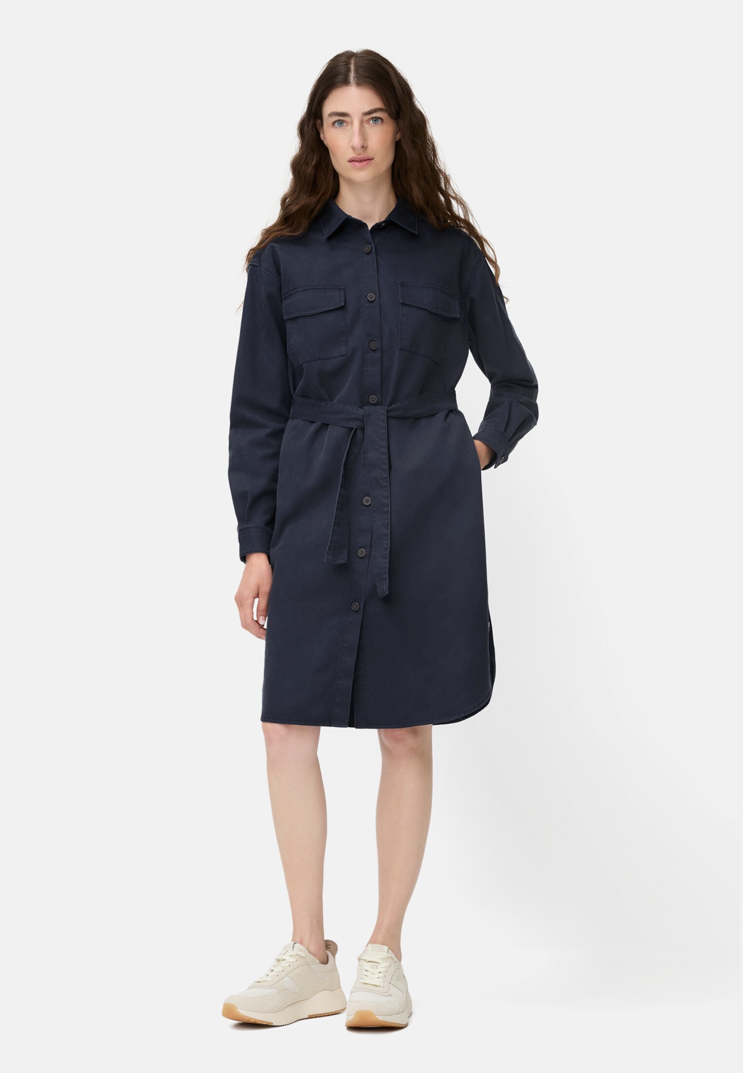 Women Dress with waist belt Midnight Blue worn front