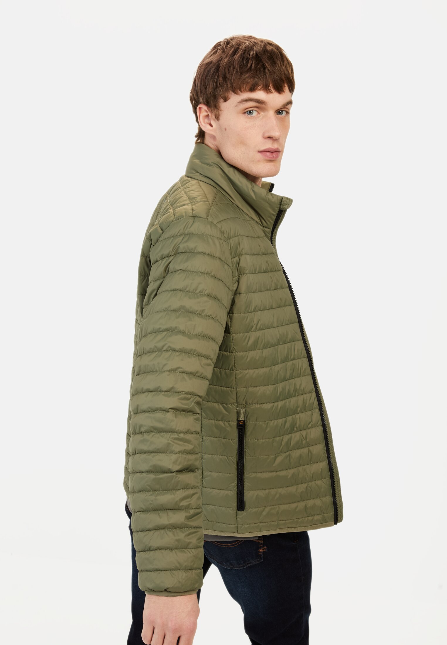 Men Quilted blouson with stand-up collar Dark Green worn emotional