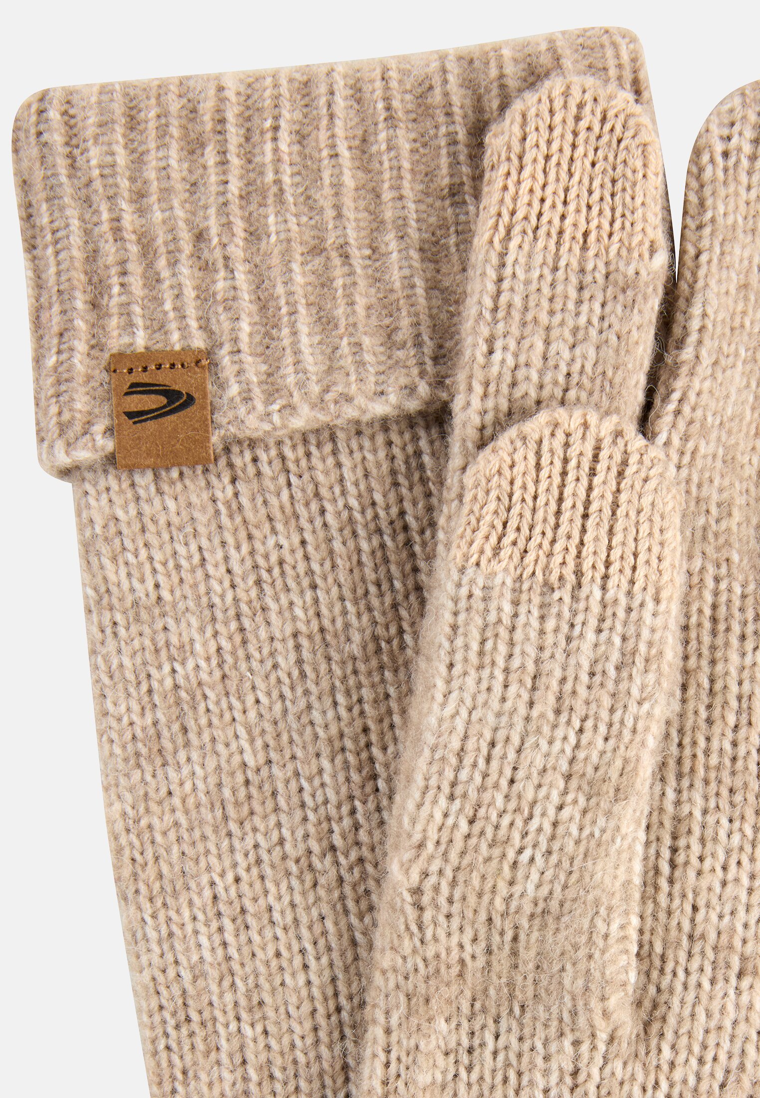 Damen Strickhandschuhe aus weichem Materialmix Karamell vorne nah