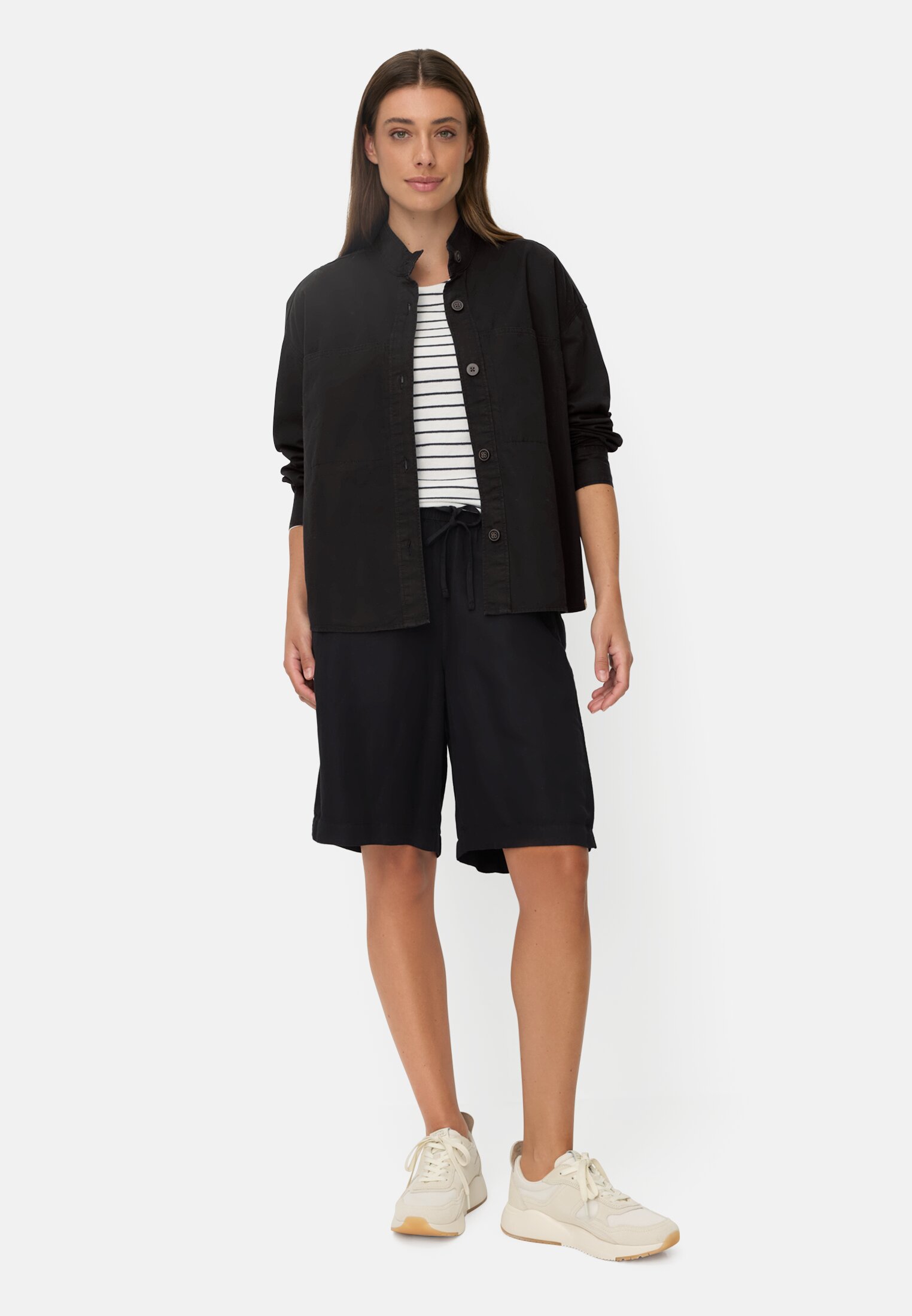 Vrouwen Blouse met lange mouwen en opstaande kraag Kaviaar gedragen voor lichaam compleet
