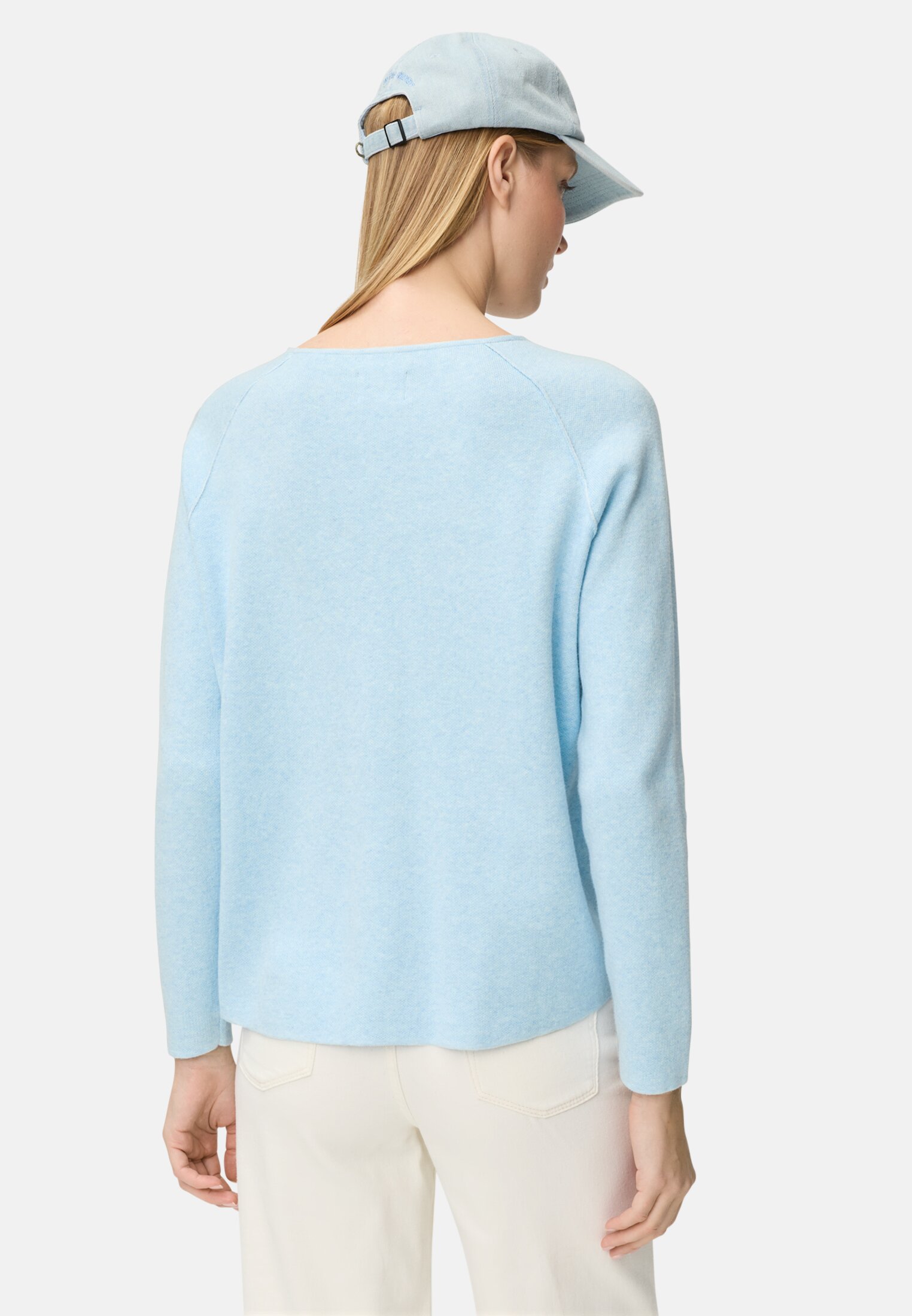 Women Knit sweater with crew neck Light Blue worn back