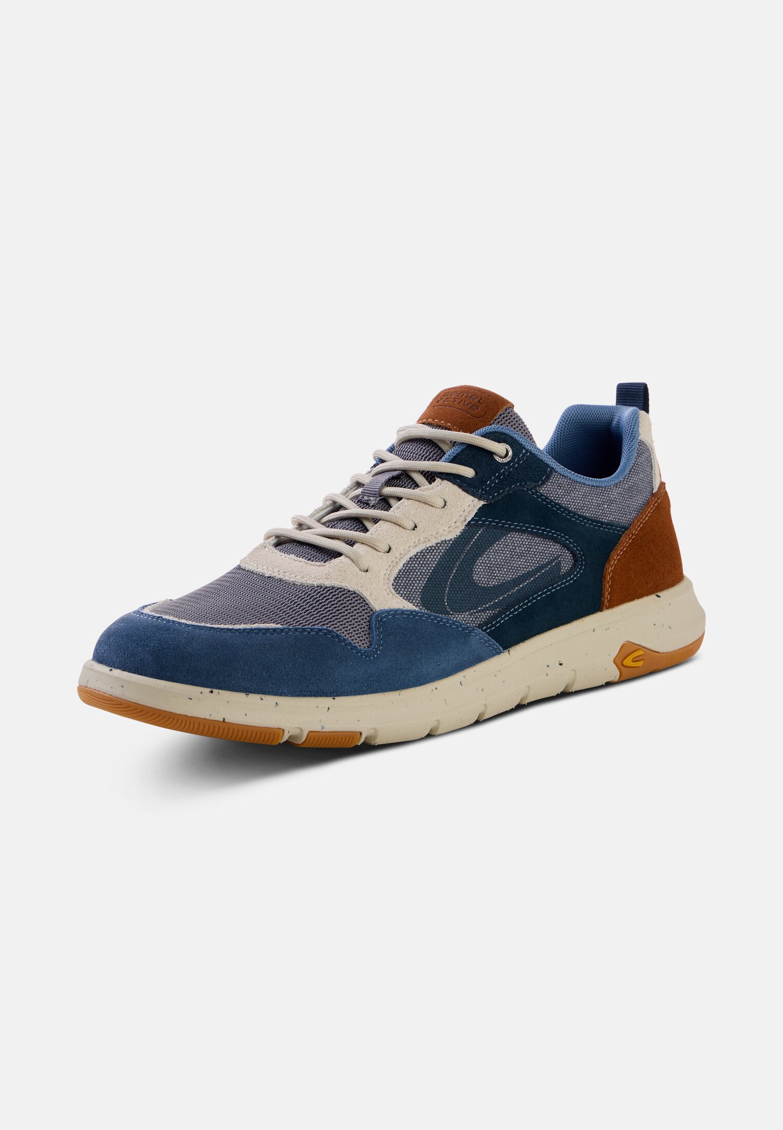 Men Lightweight trainers made from leather and fabric Blue frontal back