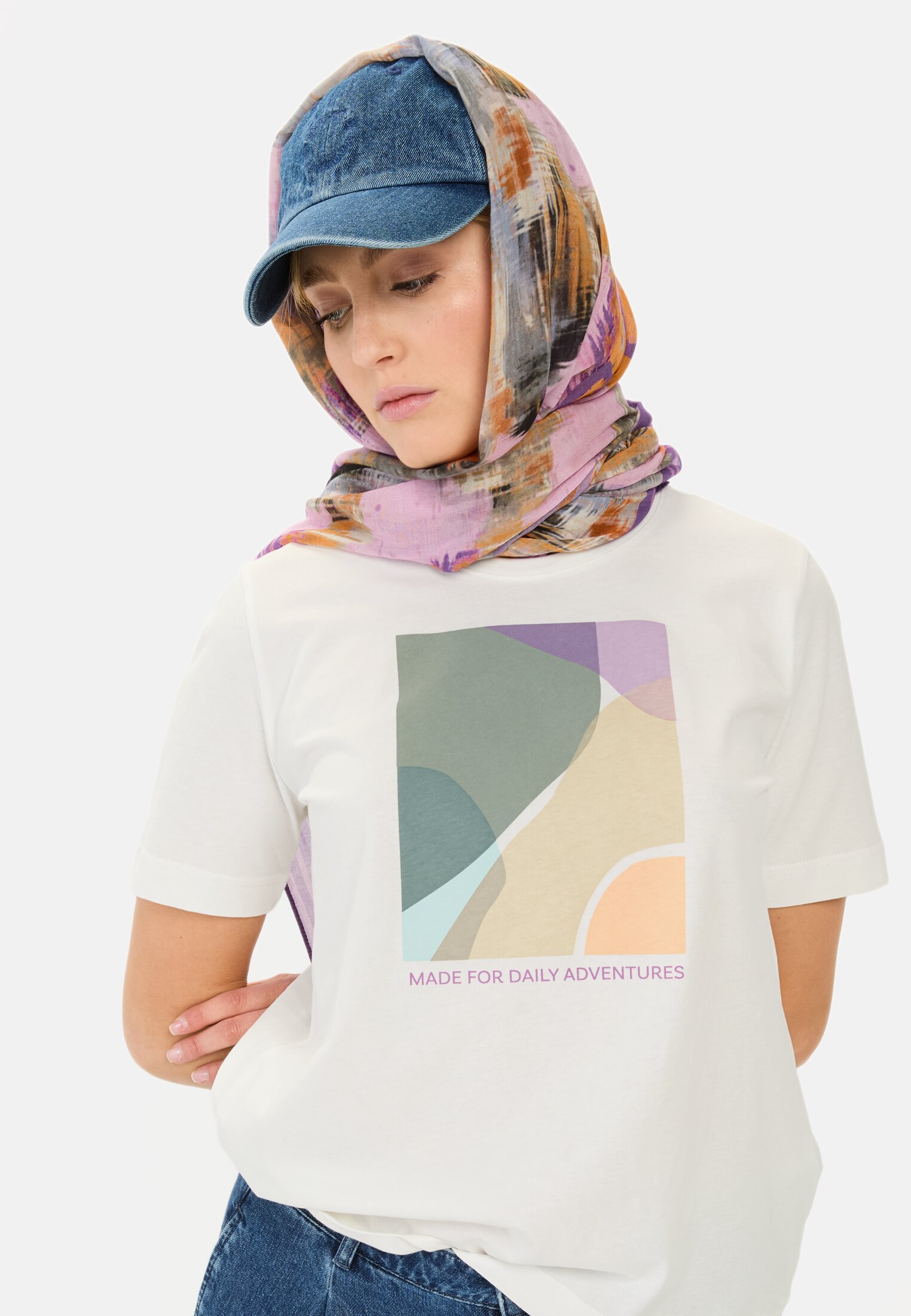 Women T-shirt with print White-Grey worn emotional