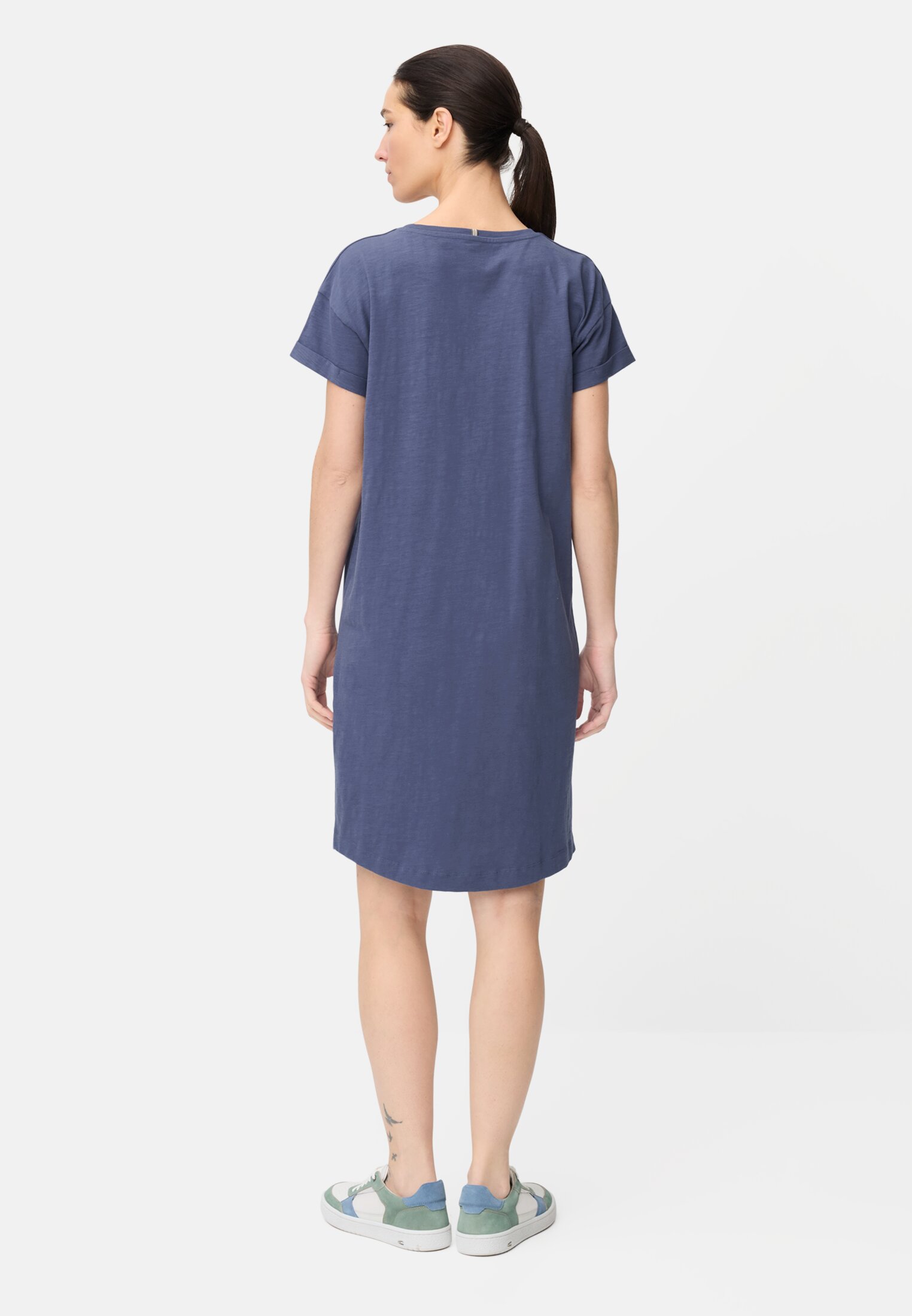 Women Dress made from pure cotton Ocean Blue worn back