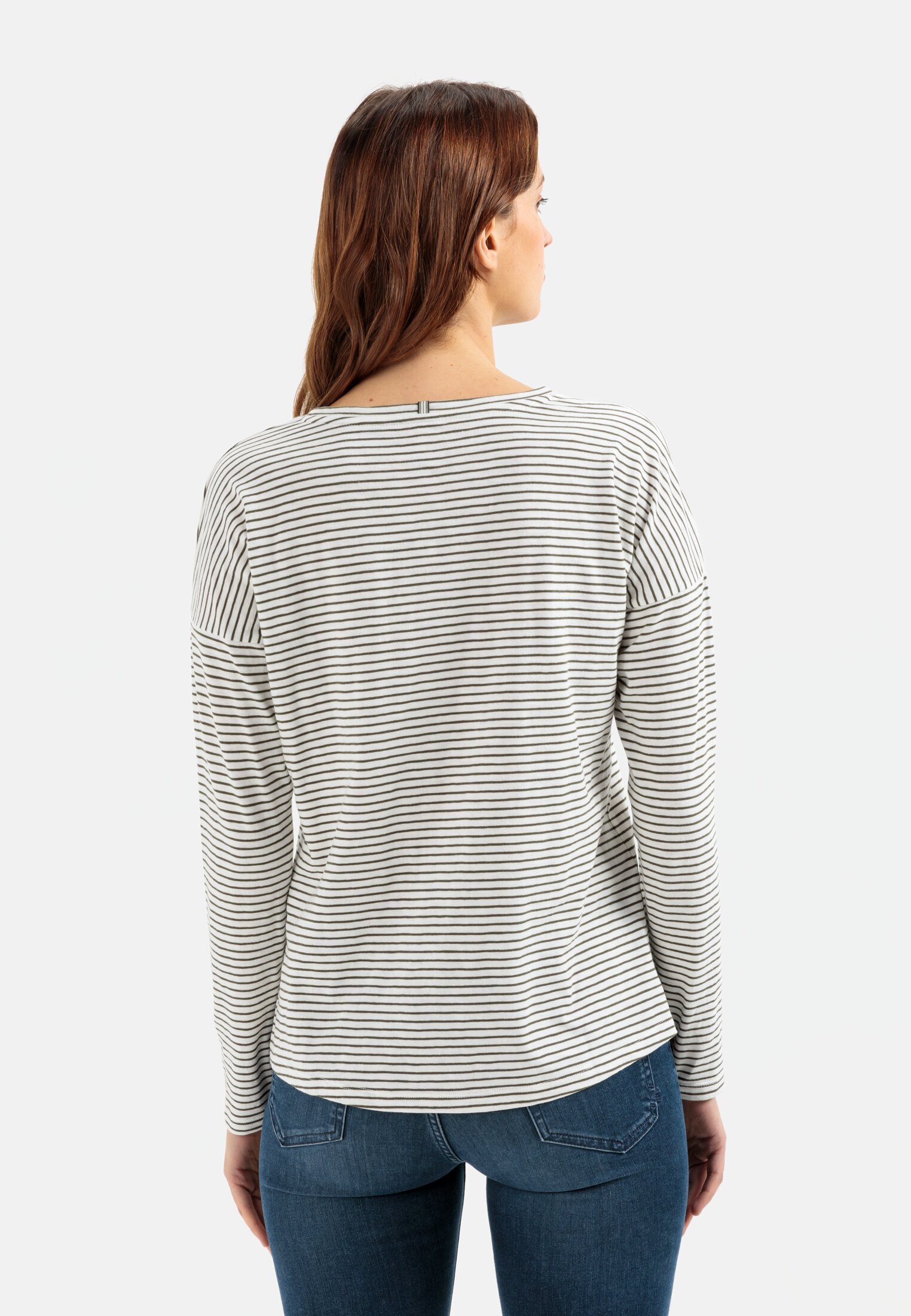 Women Organic cotton long sleeve shirt Olive worn back