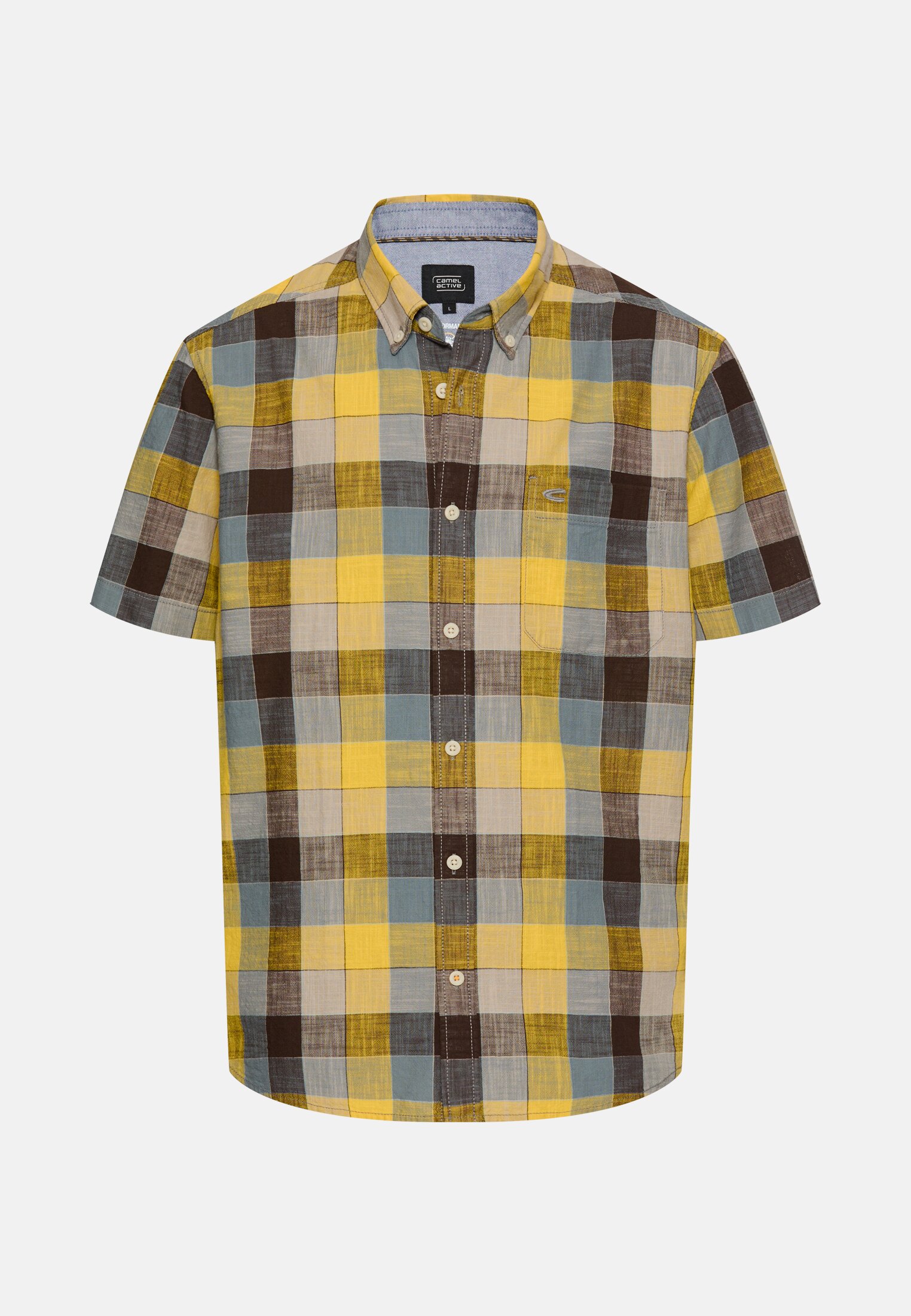 Heren Geruit overhemd van puur katoen Zonnegeel frontaal voor