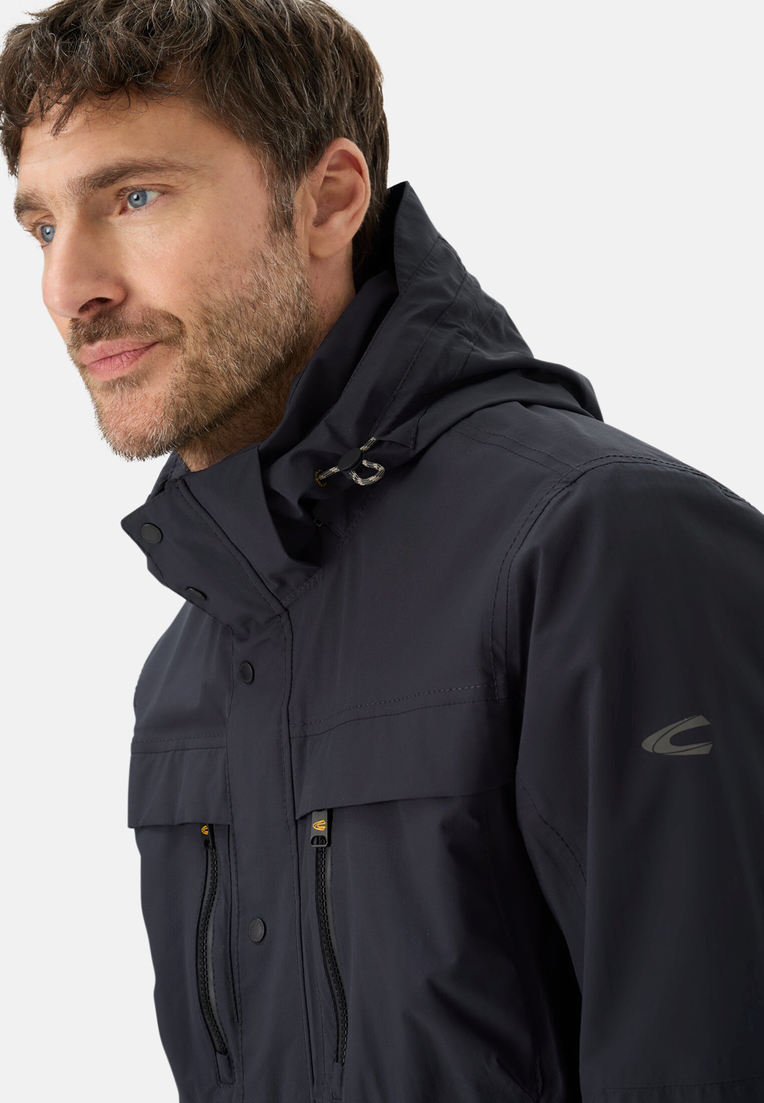 Heren teXXXactive® Blouson met afneembare capuchon Donkerblauw gedragen detail dichtbij