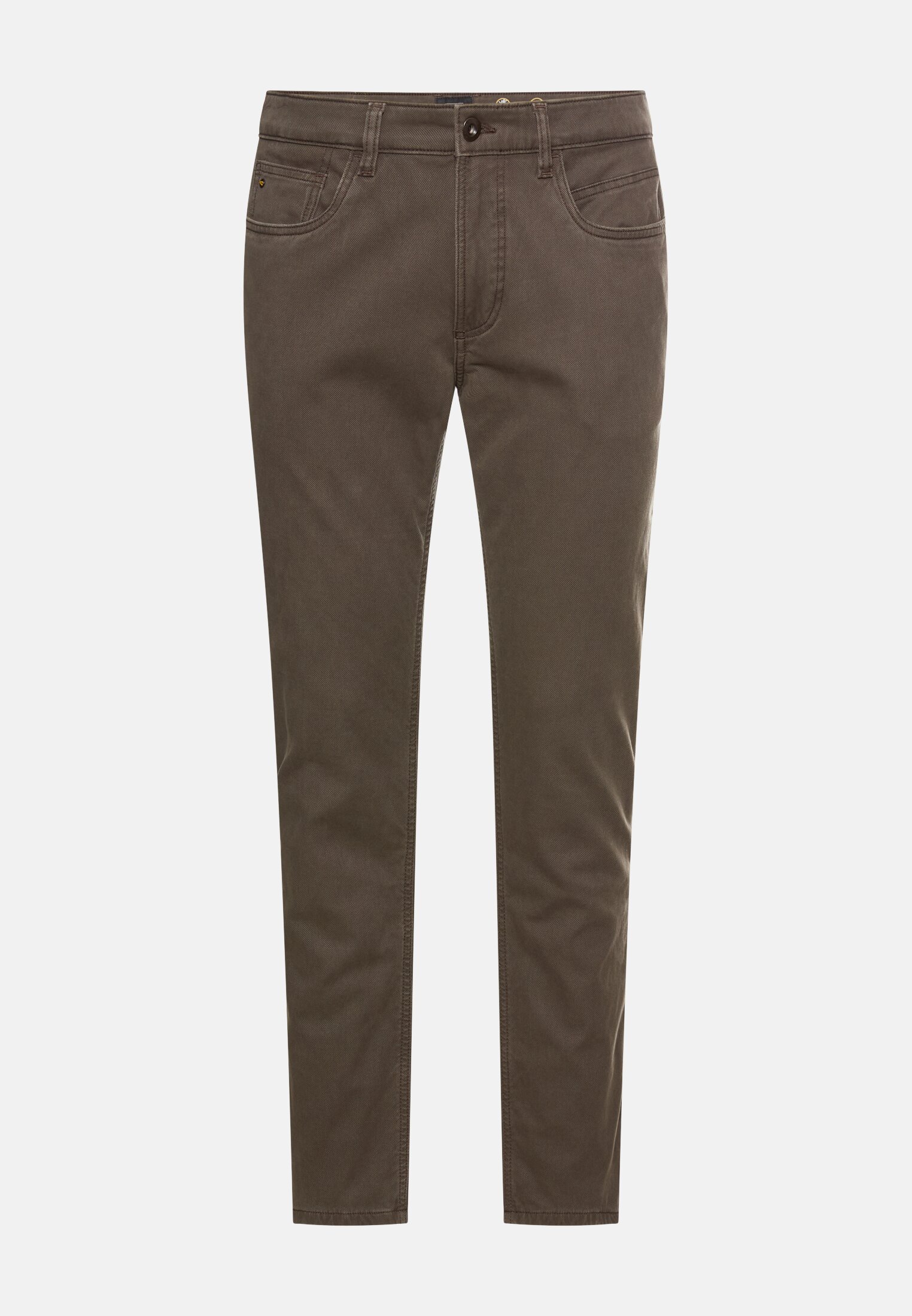 Heren Regular fit 5-pocket thermobroek Donkerbruin frontaal voor