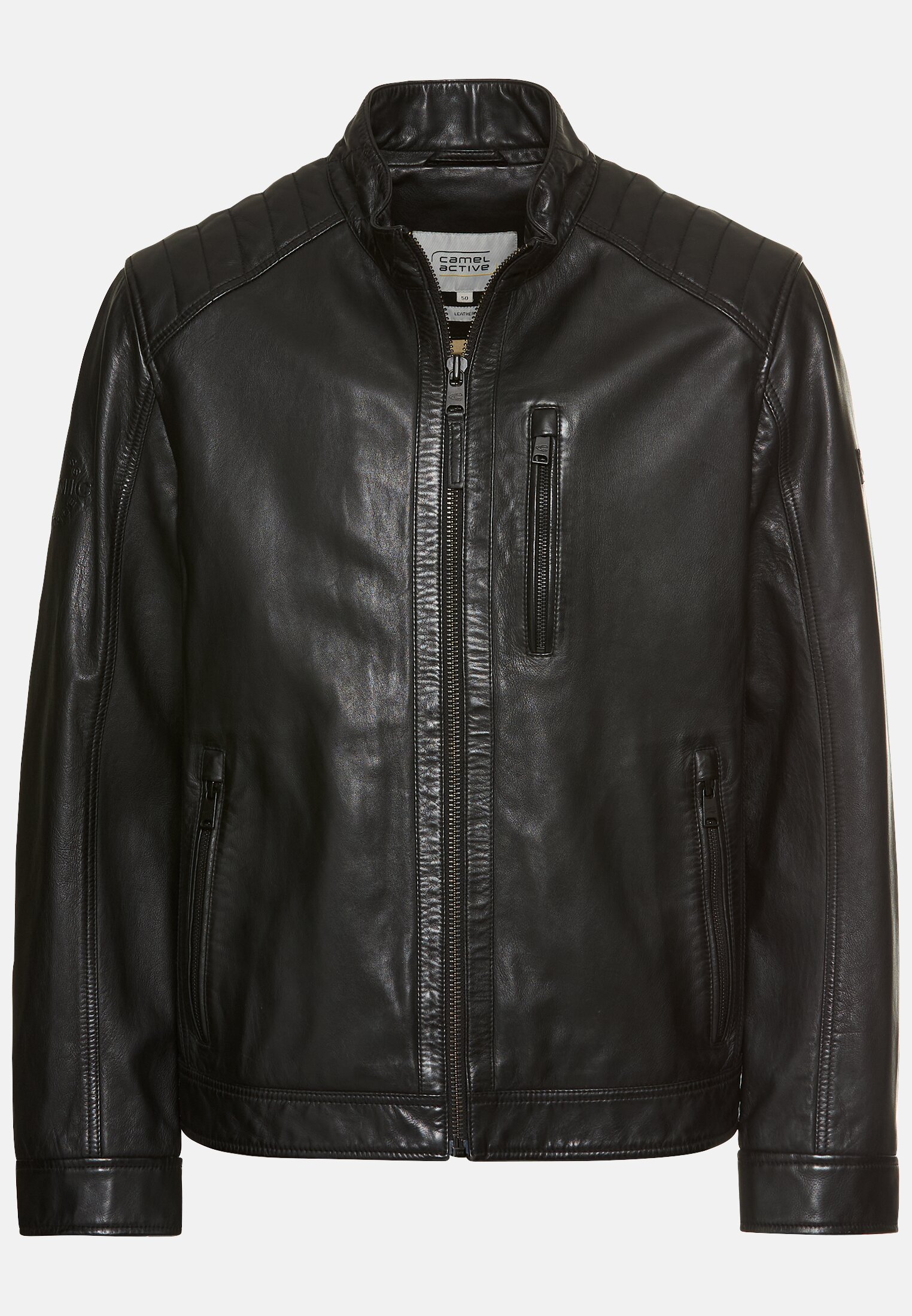 Men Leather jacket with patch pockets Black frontal front