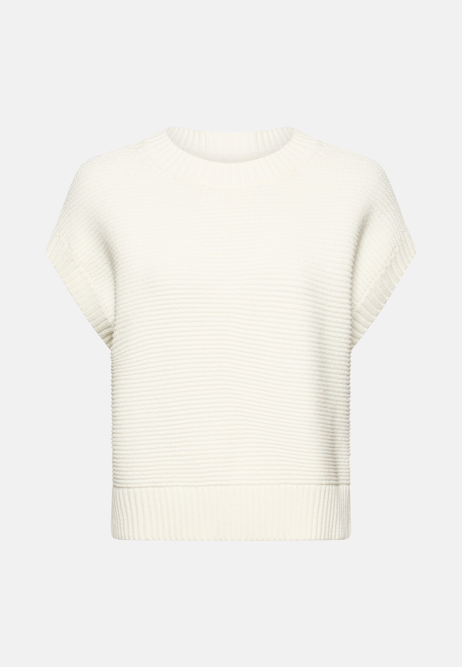 Vrouwen Gebreide trui van een katoenmix Melkwit frontaal voor