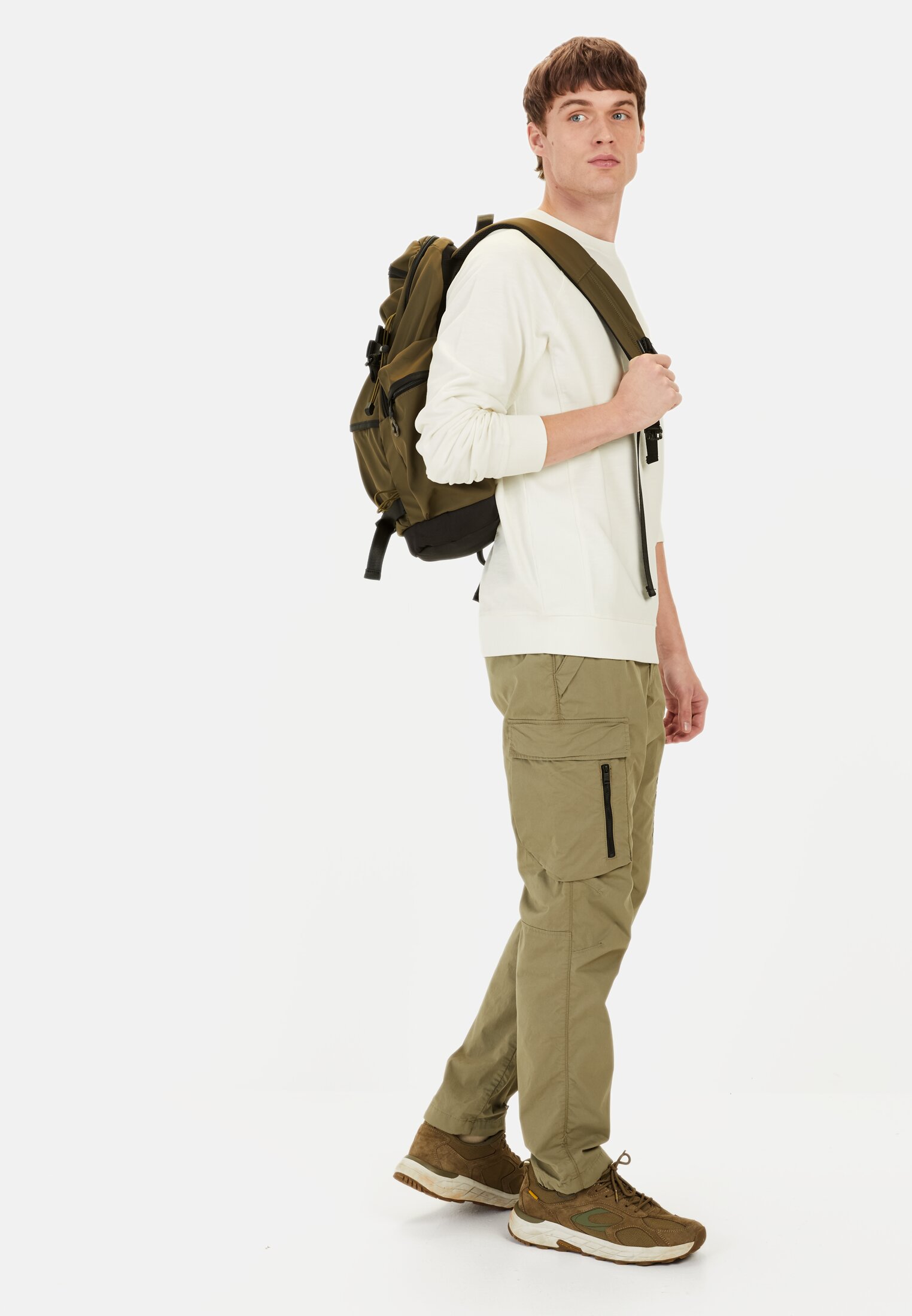 Men Sweatshirt made from pure Cotton Beige worn front full body