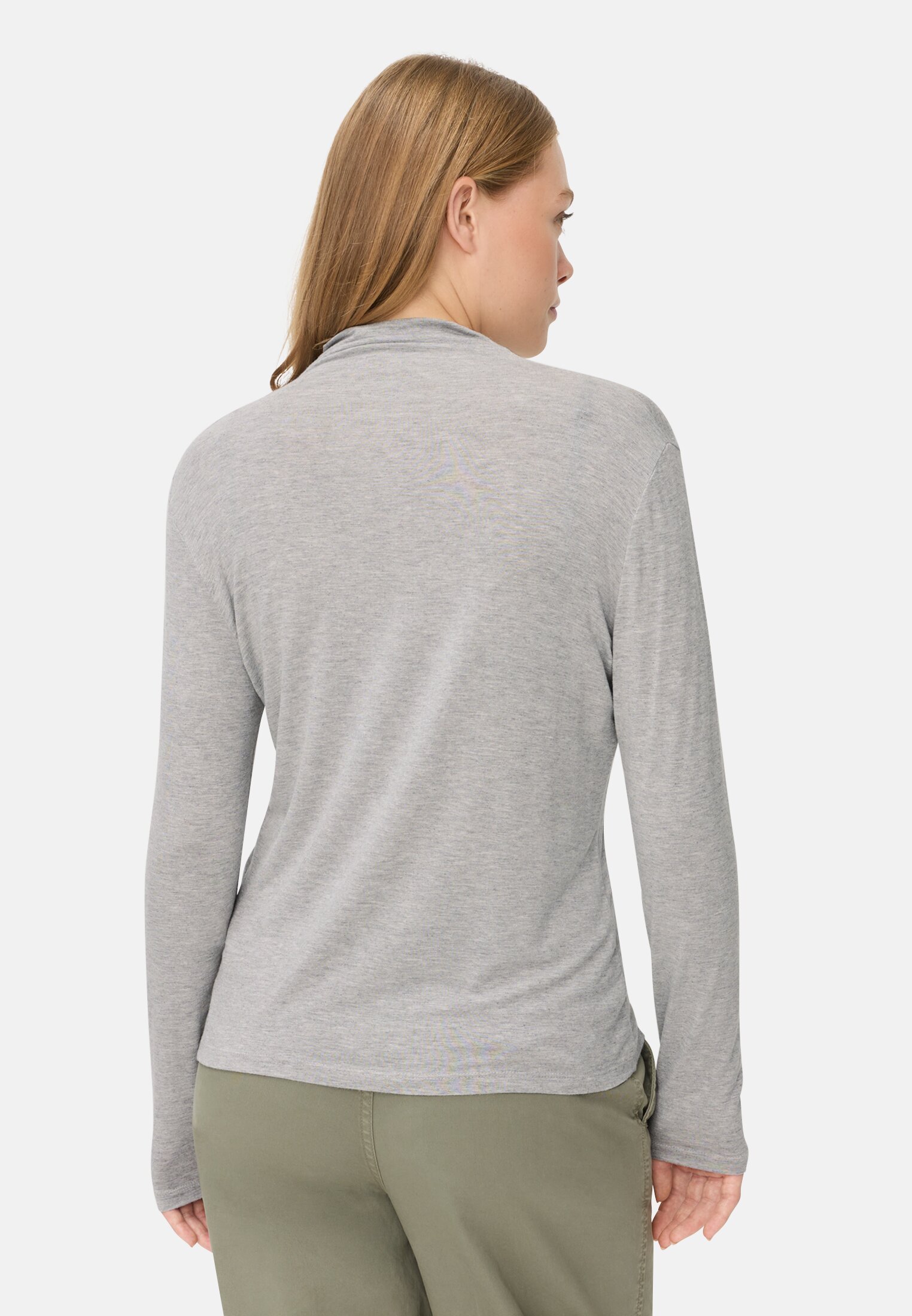 Women Long-sleeved shirt with stand-up collar Gray worn back